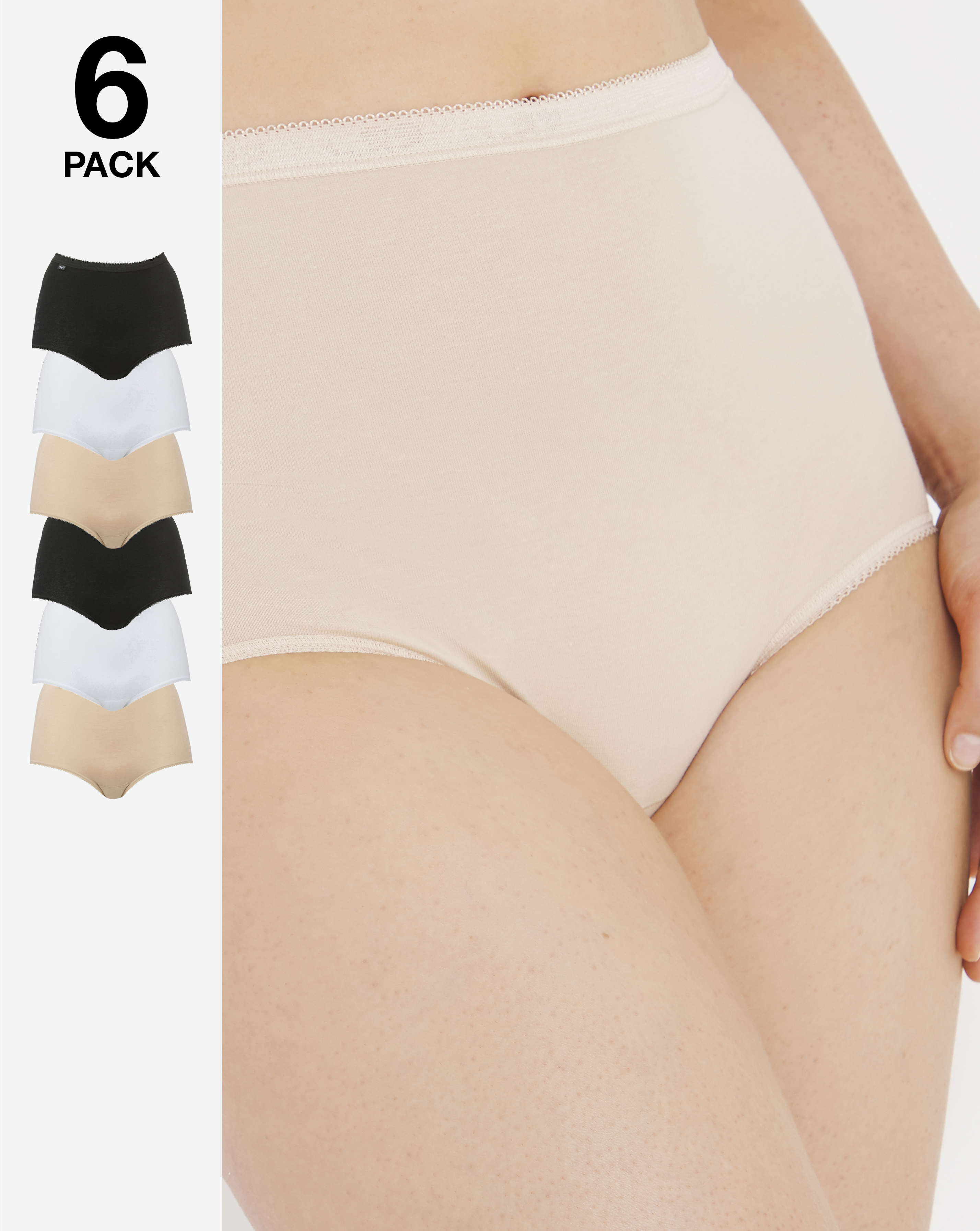 Sloggi 6Pk Basic Maxi Knicker Wht/Blk/Sk