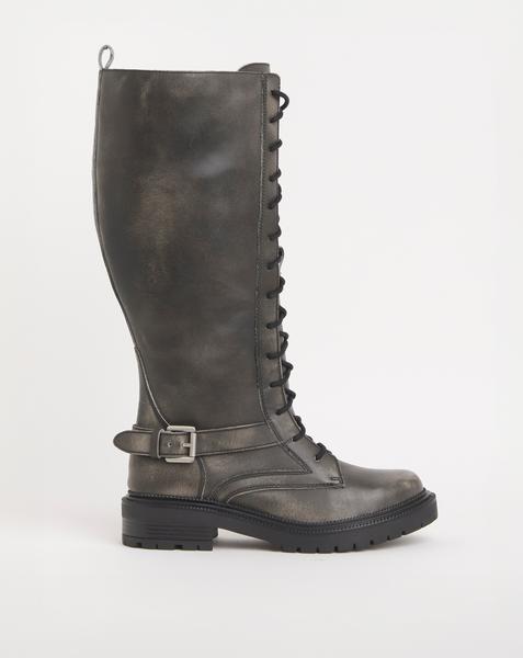 Davina Leather Knee High Lace Up Utility Boots - Wide Fit (E) & Curvy Calf