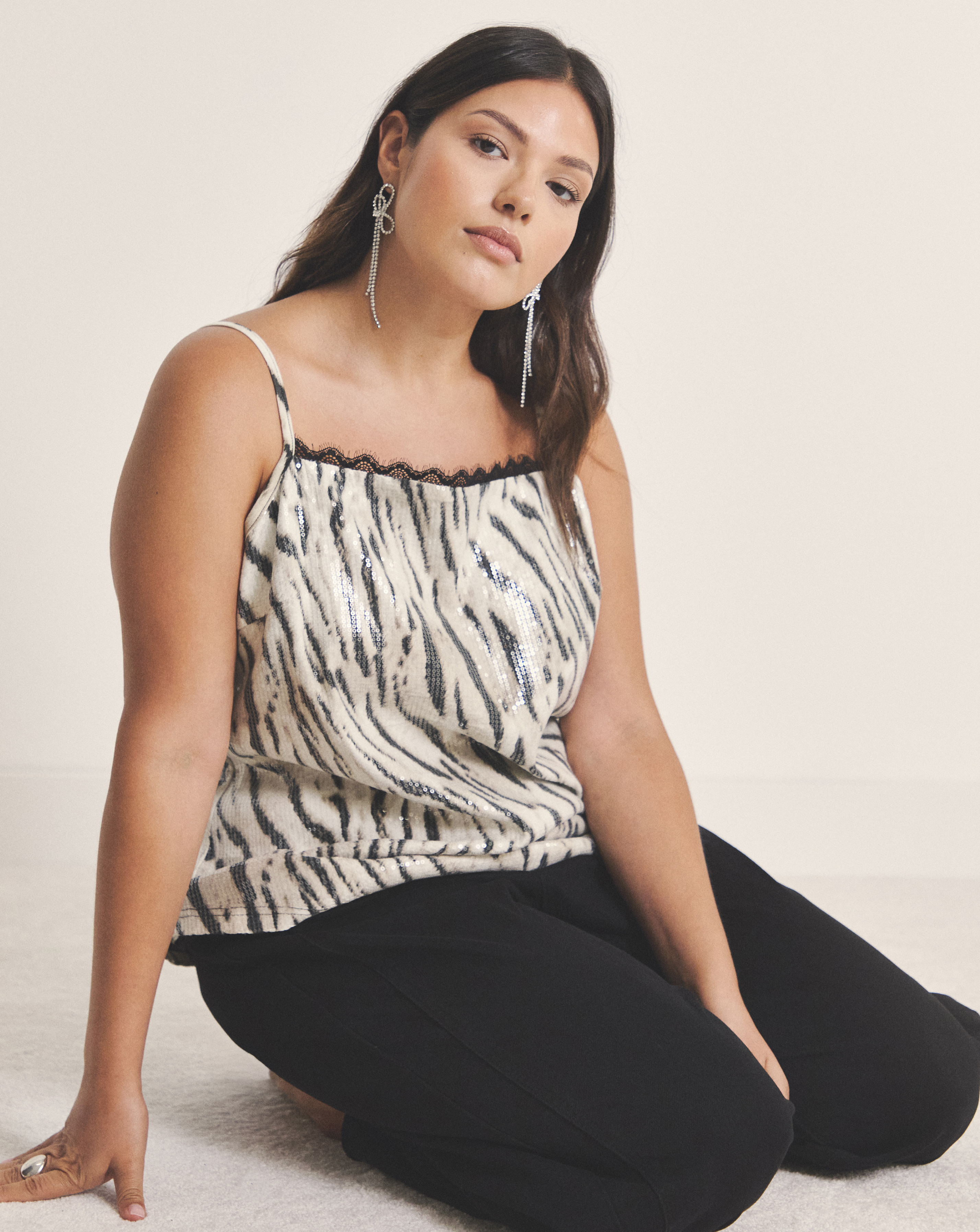 Zebra Print Clear Sequin Cami Top