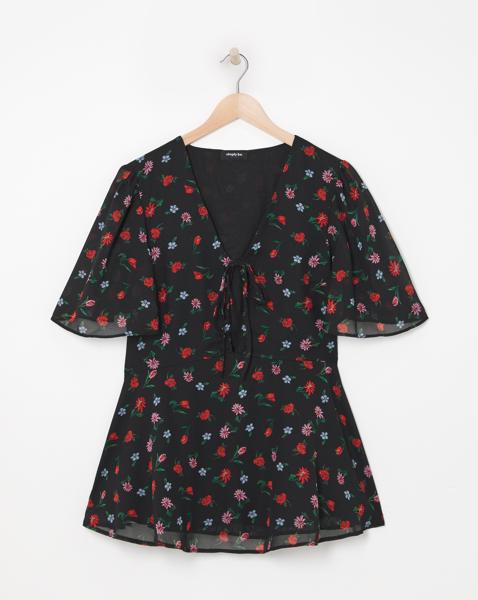 Ruched Keyhole Tie Blouse