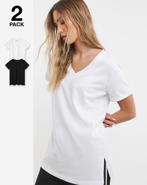 2 Pack V Neck Longline T-Shirts