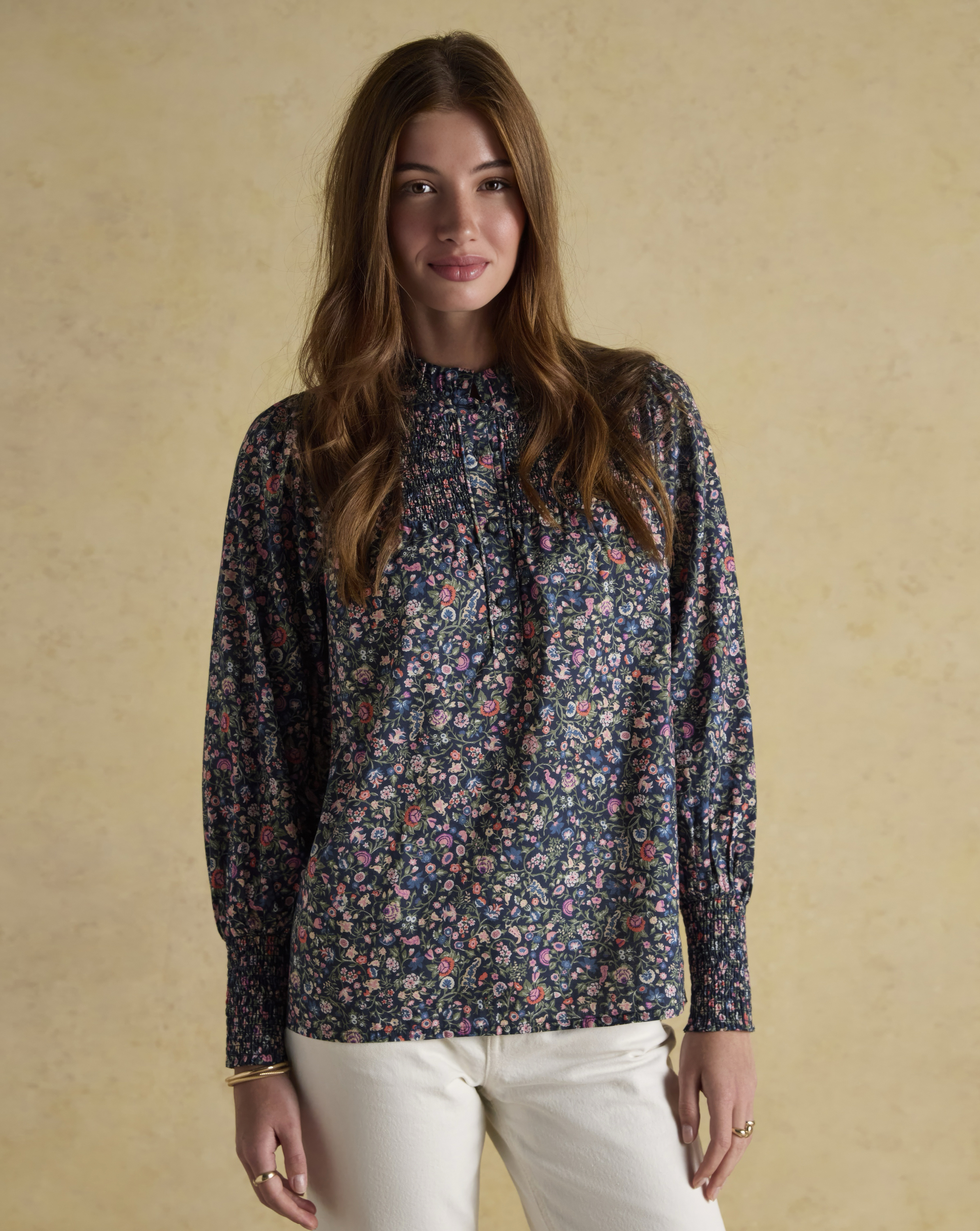 Joules Silvia Frill Neck Smocked Blouse