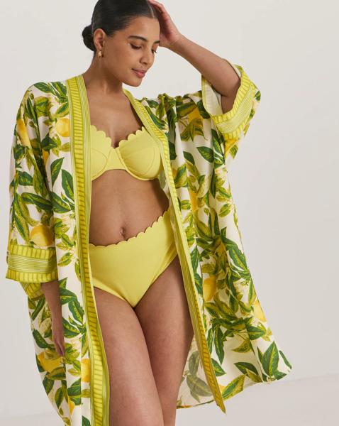 Border Print Open Maxi Kaftan