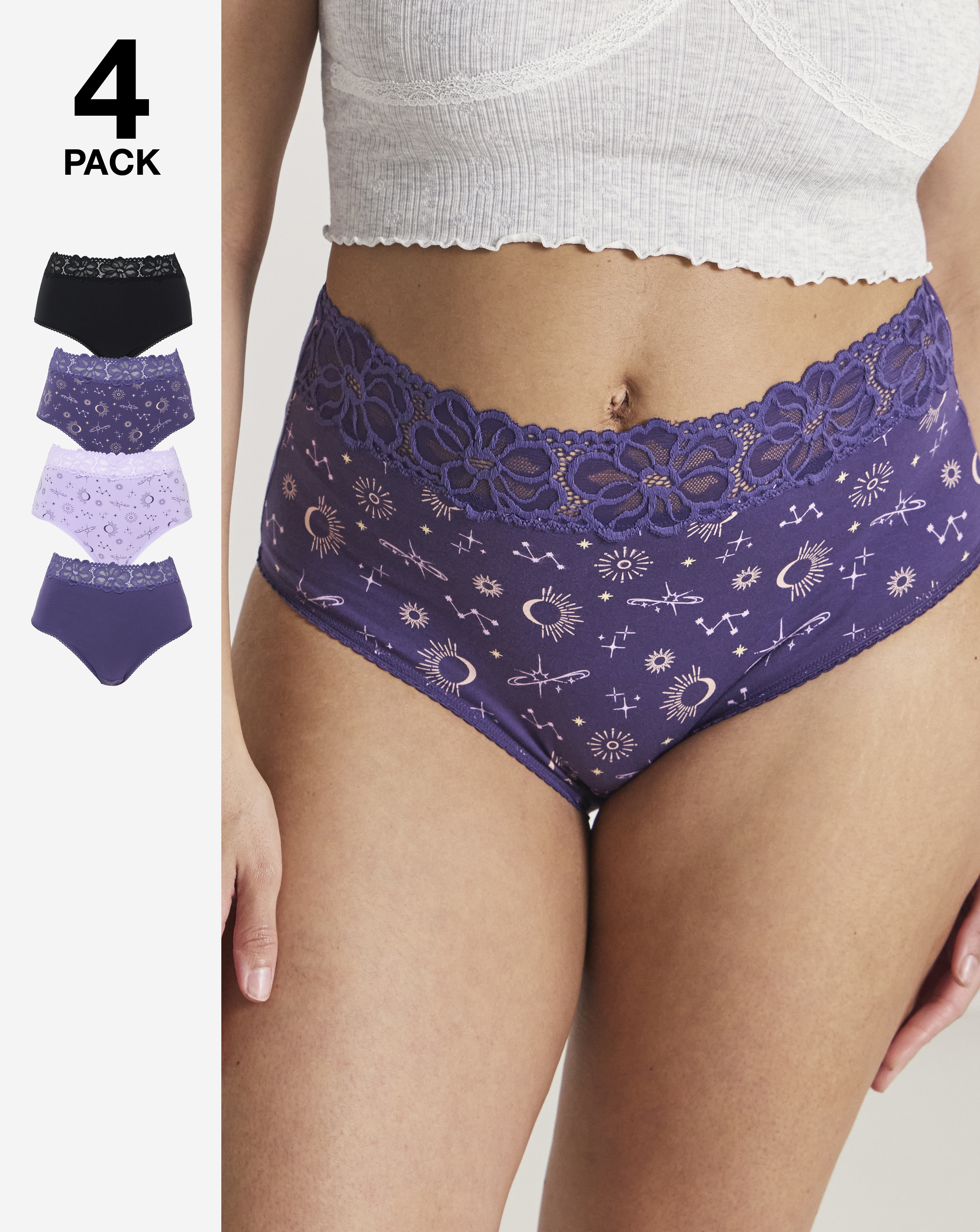 4 Pack Lace Top Full Knickers