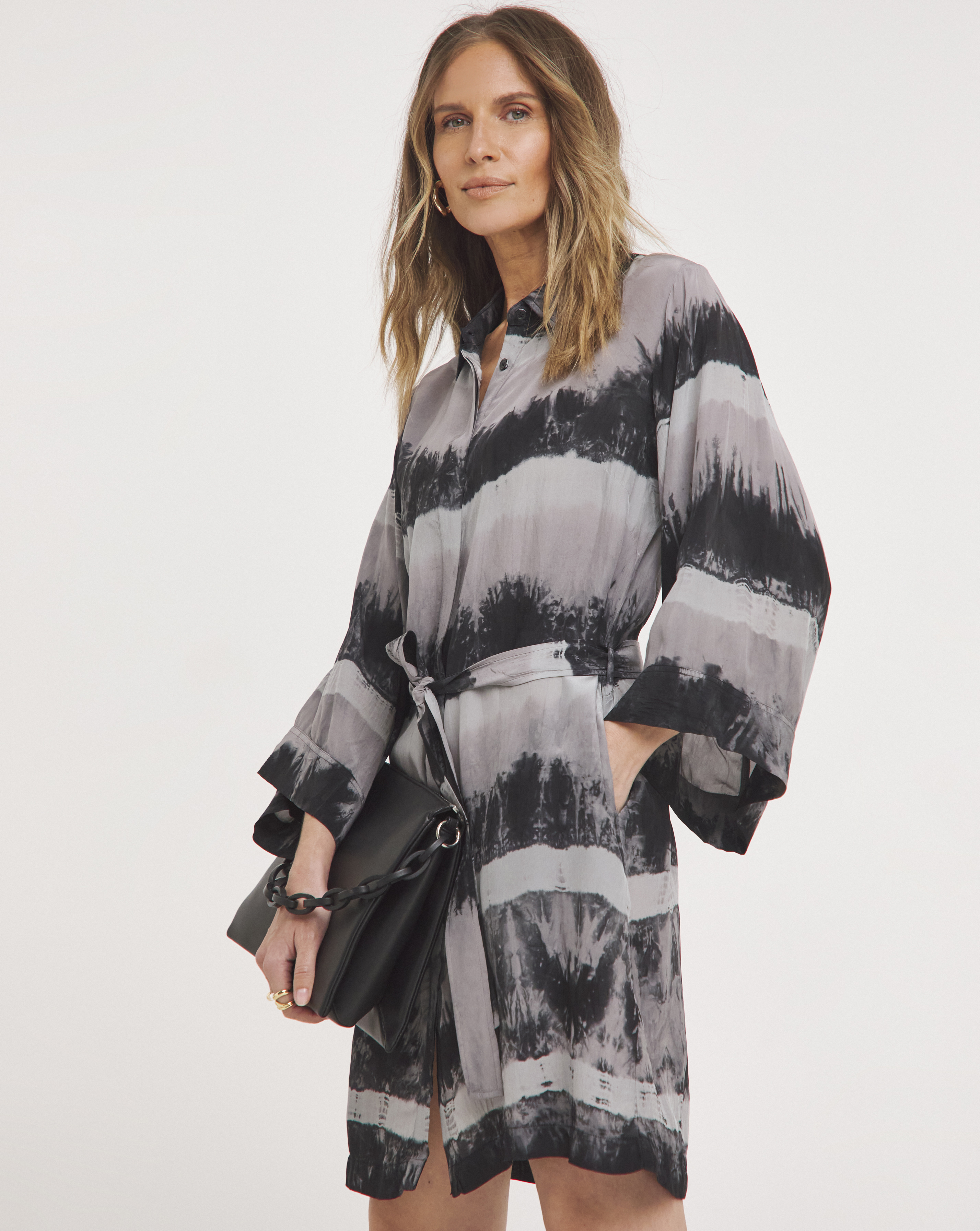 Religion Silk Tie Waist Tunic Dress
