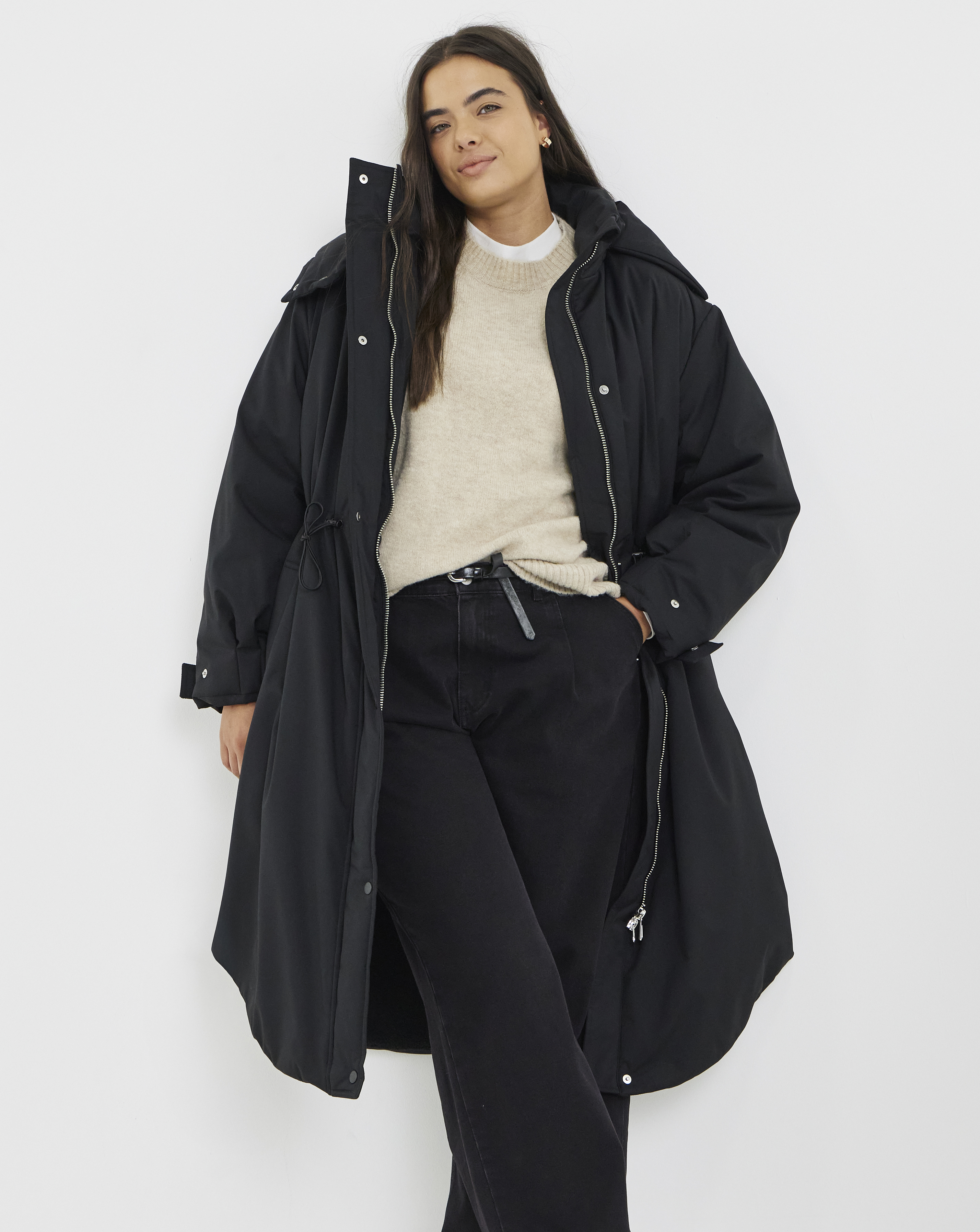 Black Fleece Lined Padded Parka Coat
