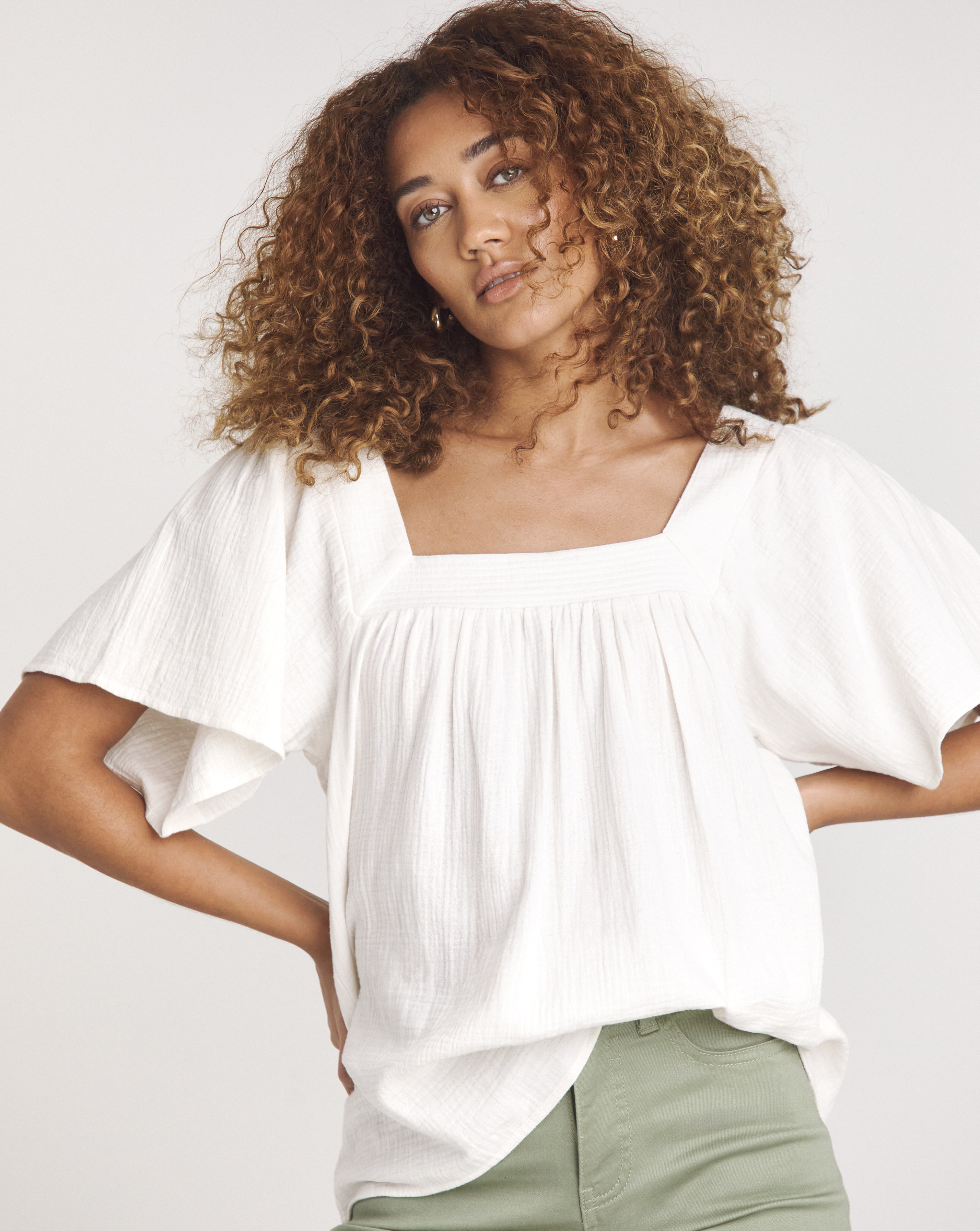 Cheesecloth Square Neck Top