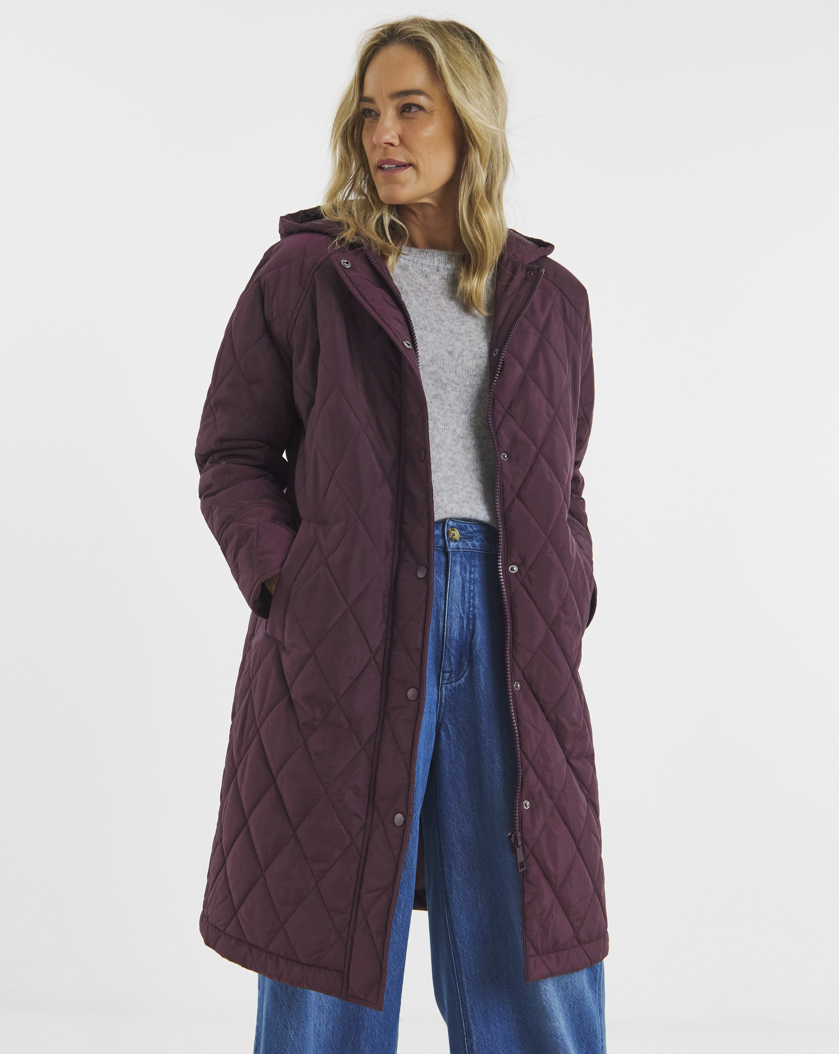 Wine Hooded Quilt Coat