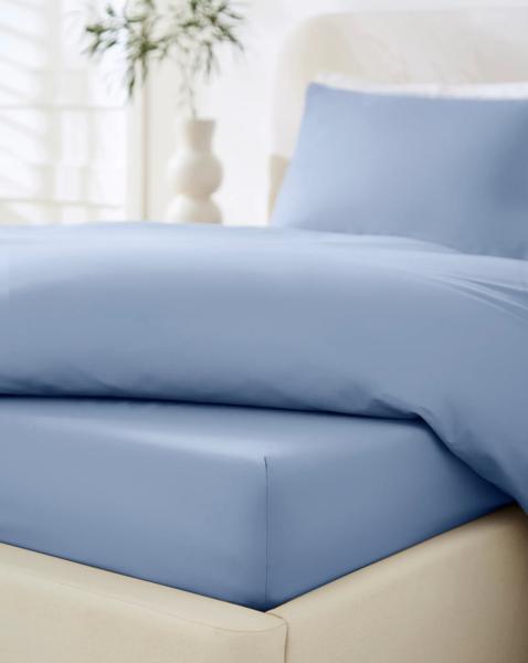 Non Iron Plain Dye 30cm Fitted Sheet - Denim