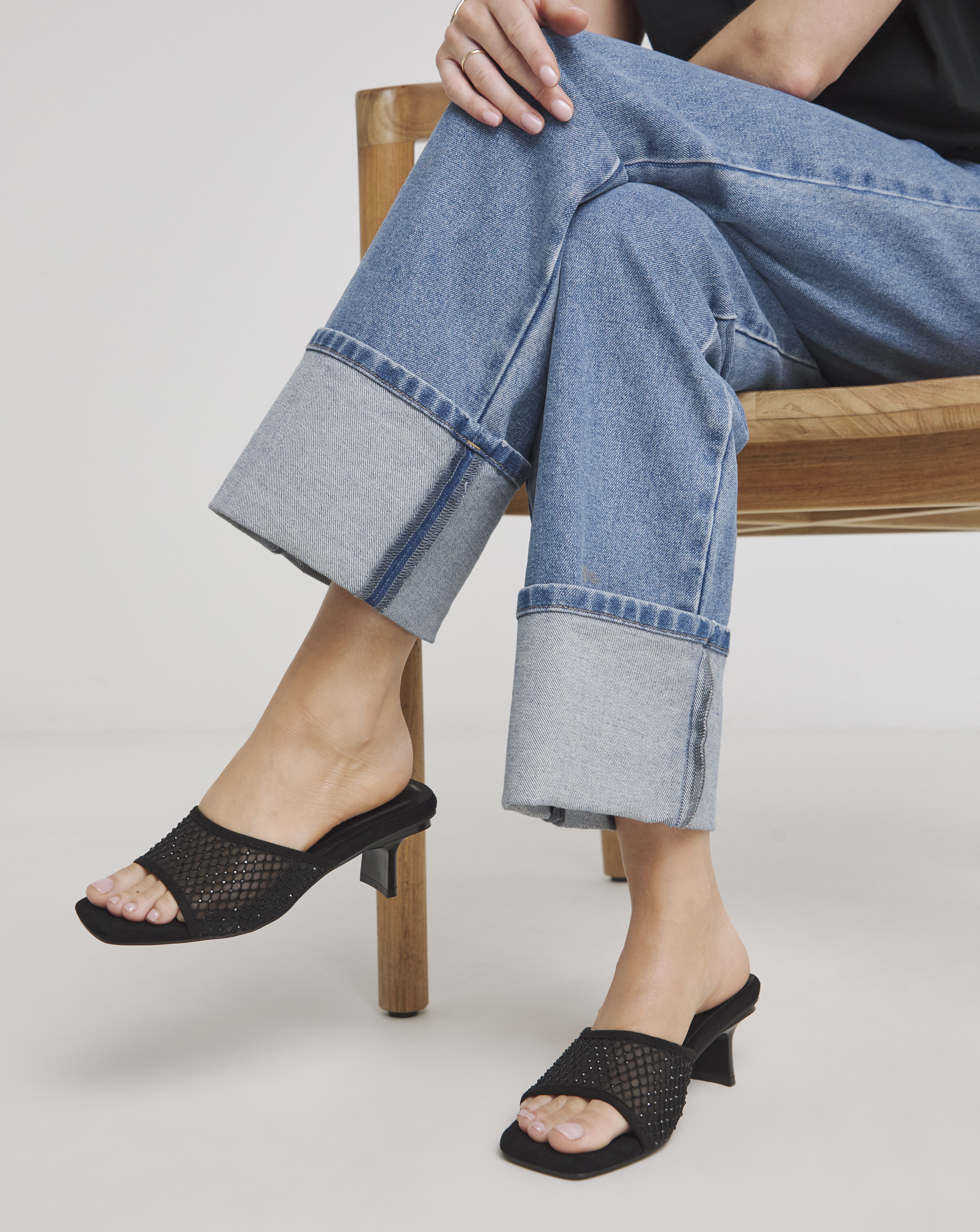 Diamante Mesh Kitten Heel Mule Wide