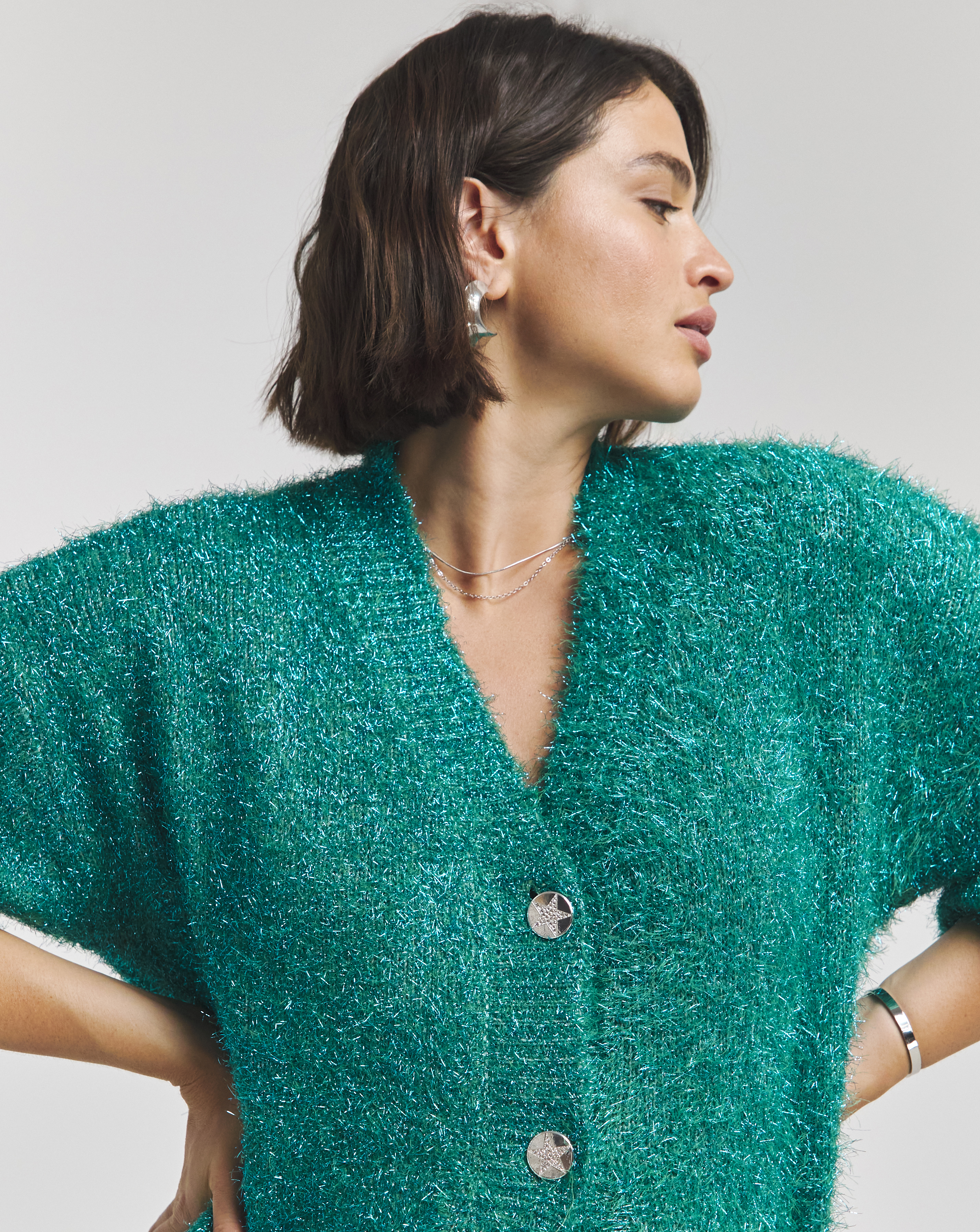 SBE X TW Green Tinsel Cardigan