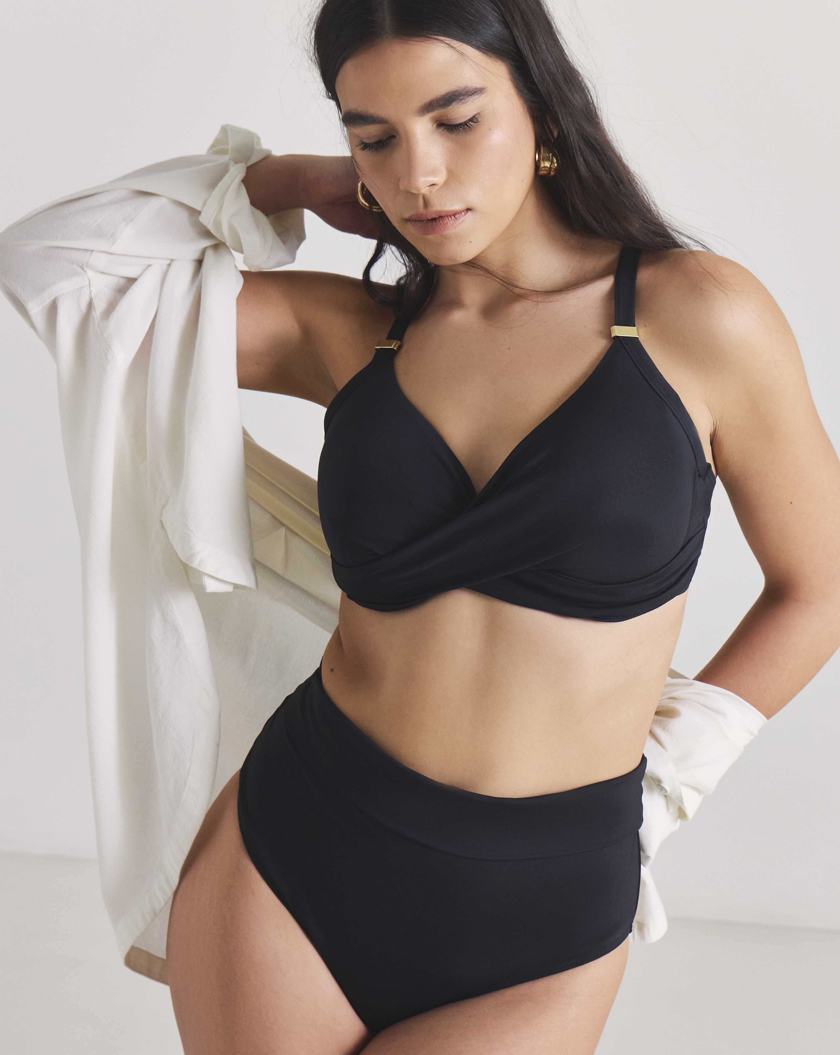 New In - MAGISCULPT FoldOver Black Bikini Bottoms - Black - Size 10 - Women's