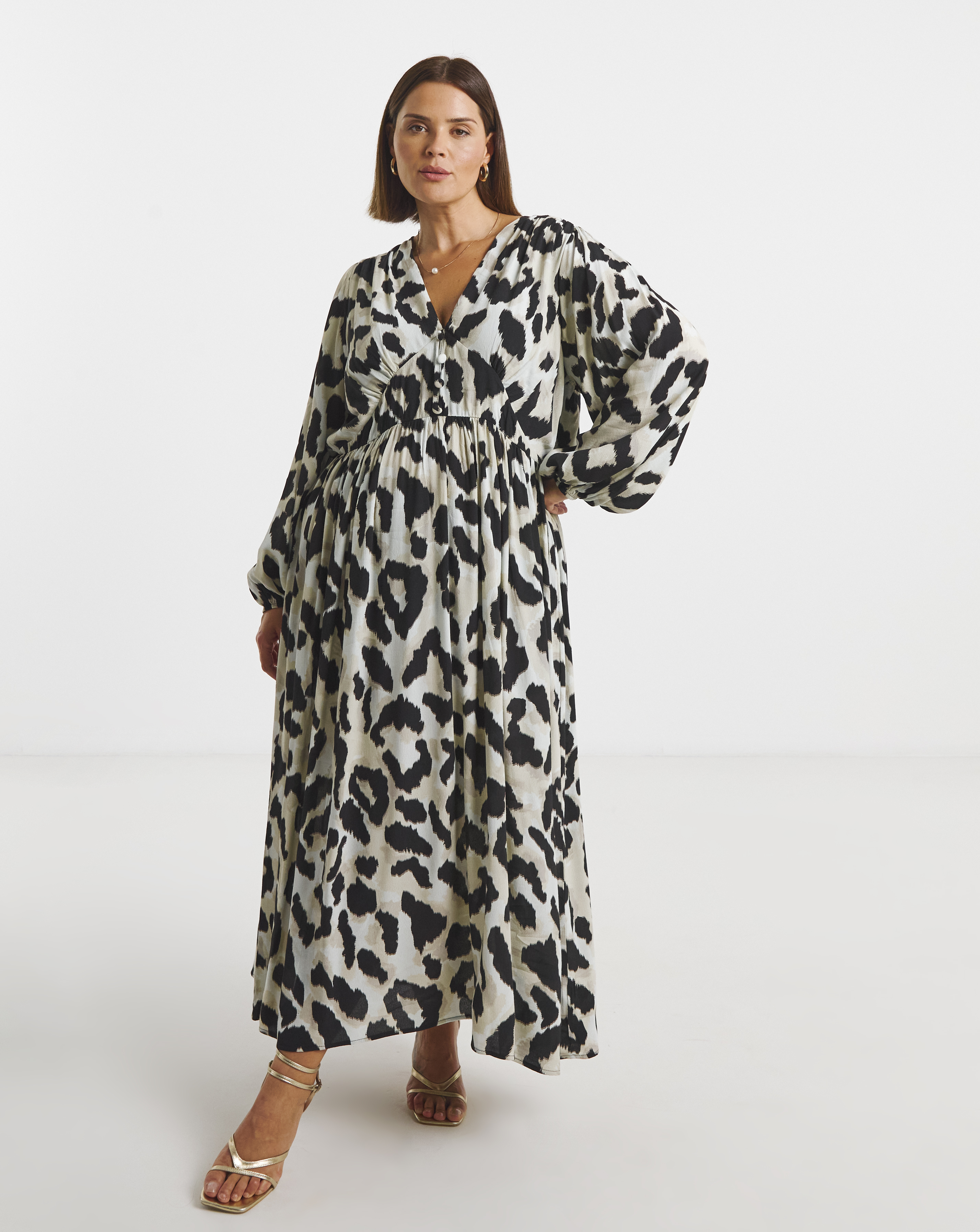 Printed Waist Detail Midi Dress