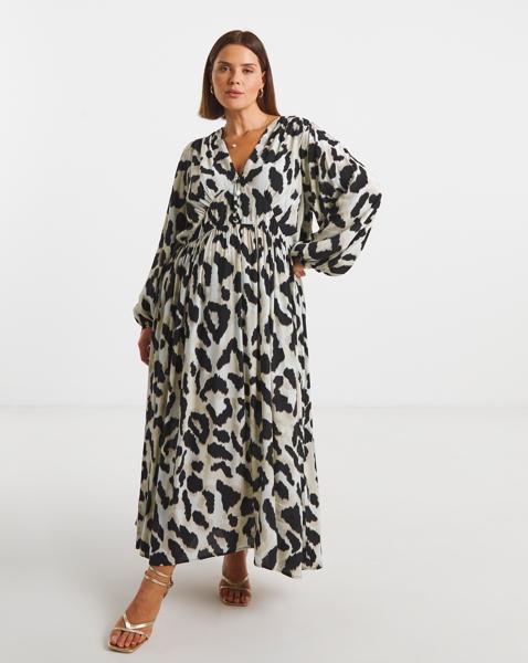 Printed Waist Detail Midi Dress