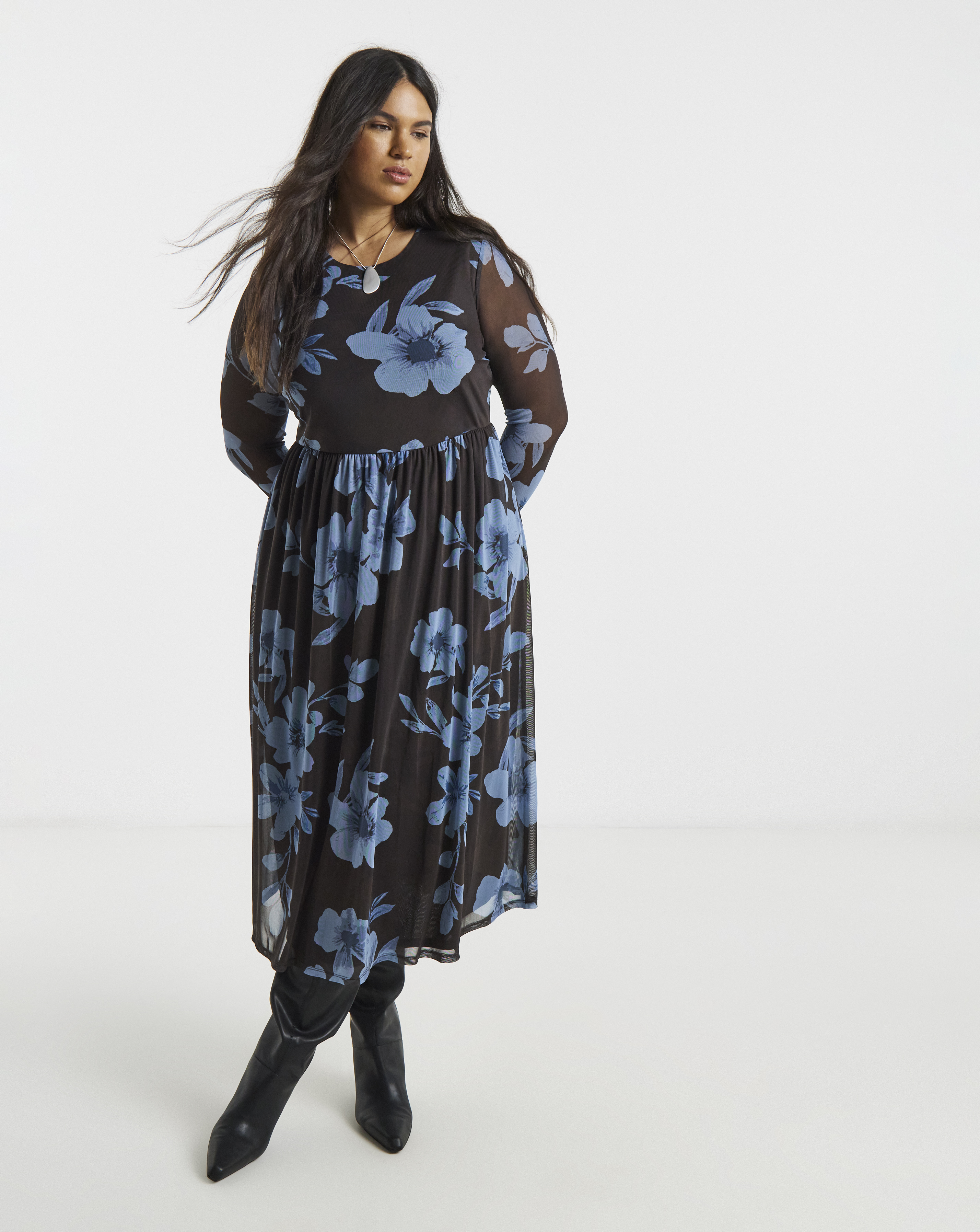 Floral Printed Mesh Midi Dress