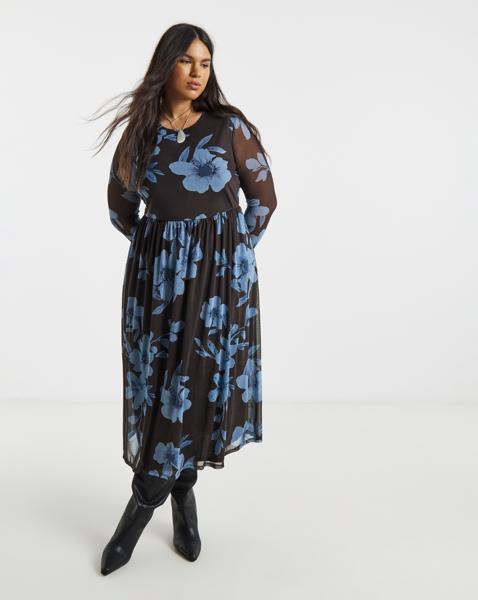 Floral Printed Mesh Midi Dress