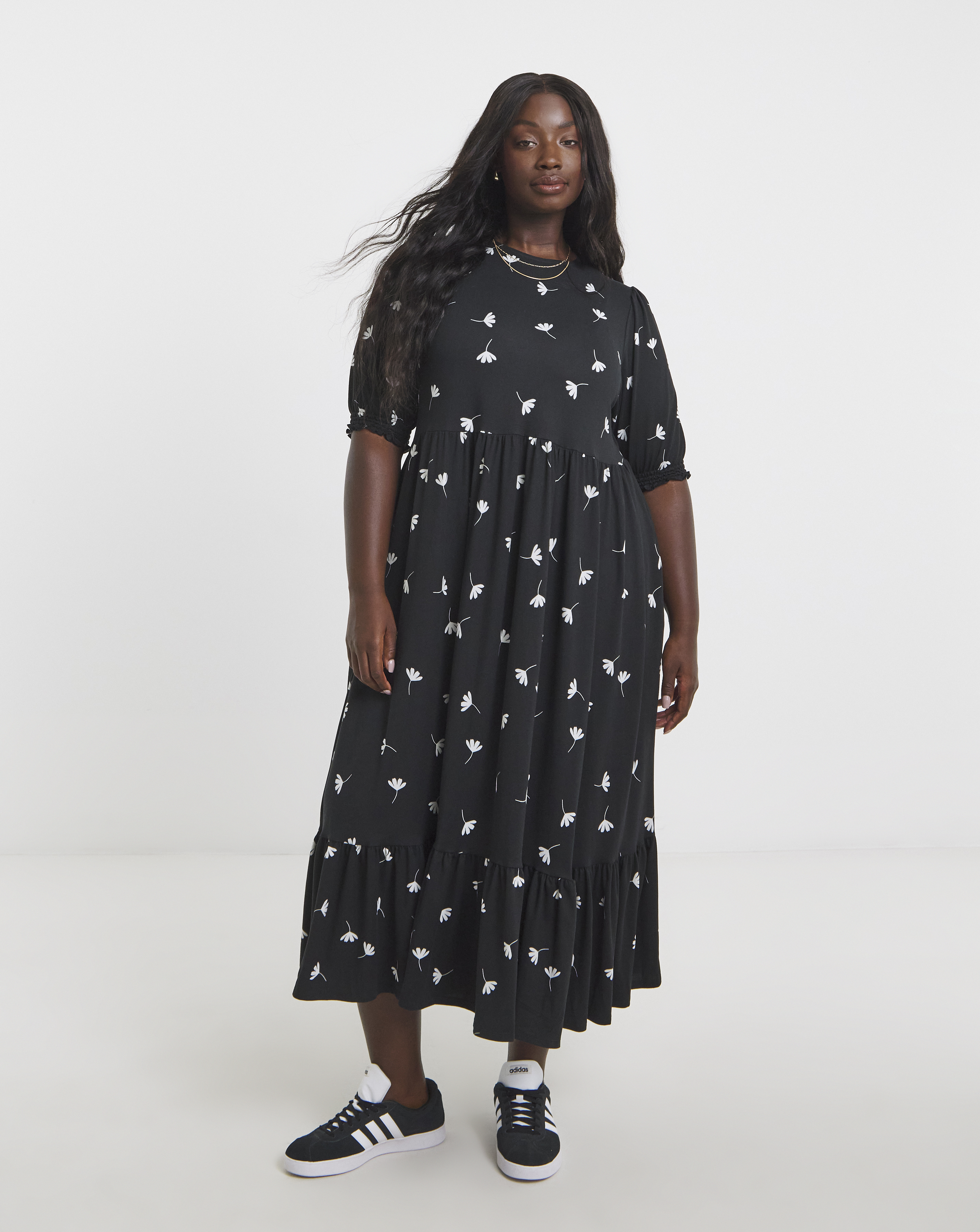 Black Ditsy Supersoft Midi Dress