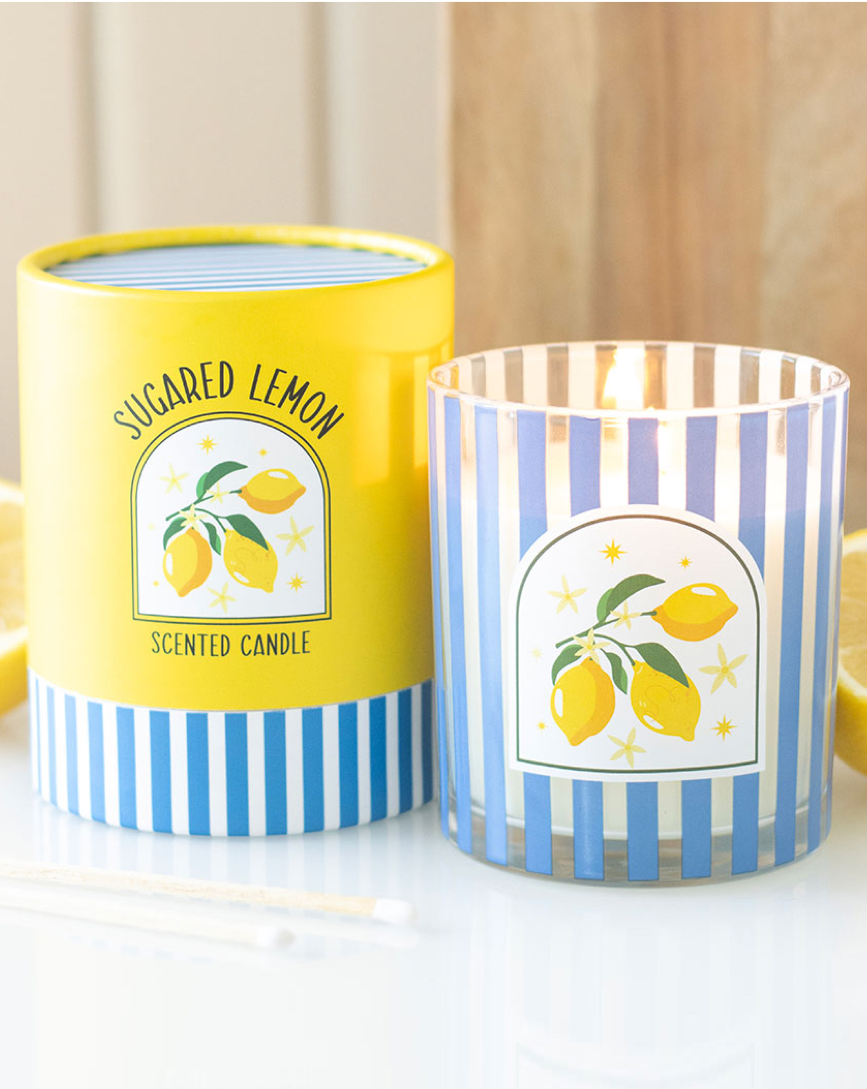 Something Different - Sugared Lemon Scented Candle - Blue Glass Jar - 28 Hour Burn Time
