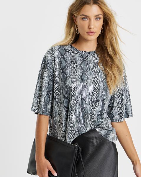 Snake Print Sequin Boxy T-Shirt