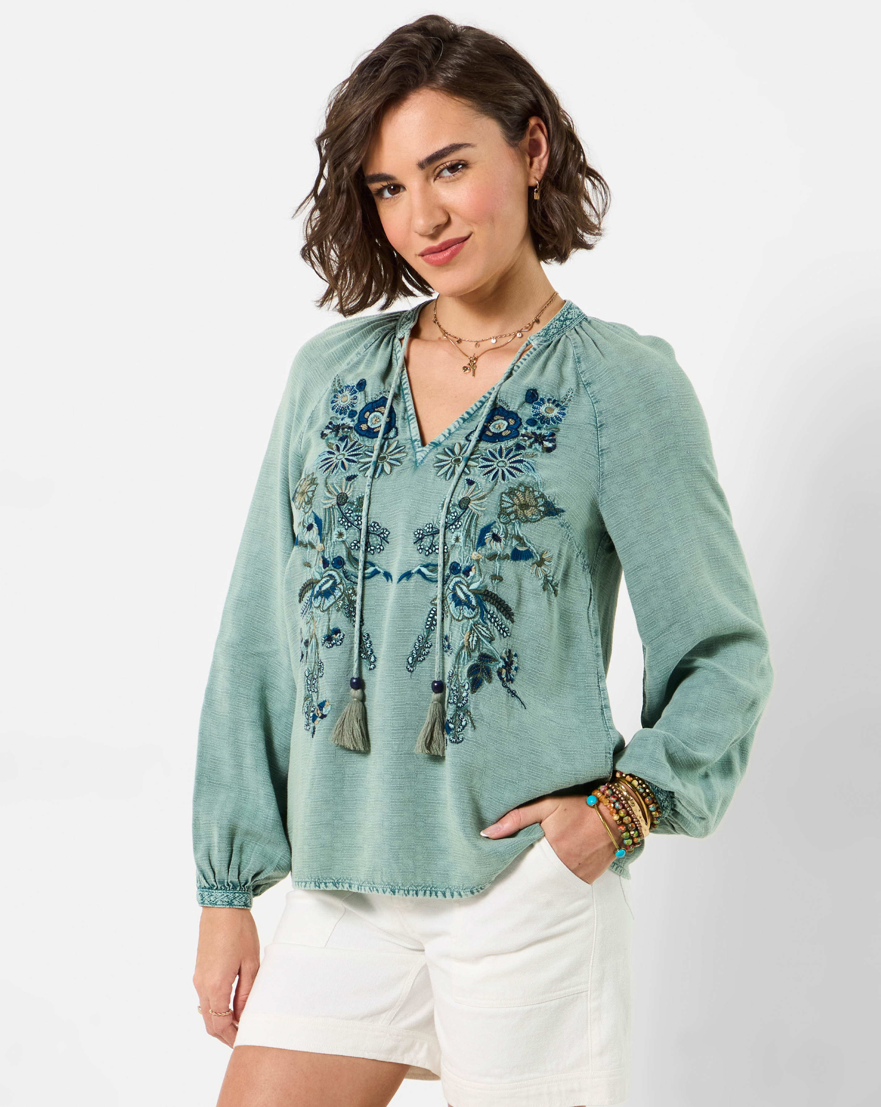 Joe Browns Green Multicolour All In The Details Embroidered Top - Size 8