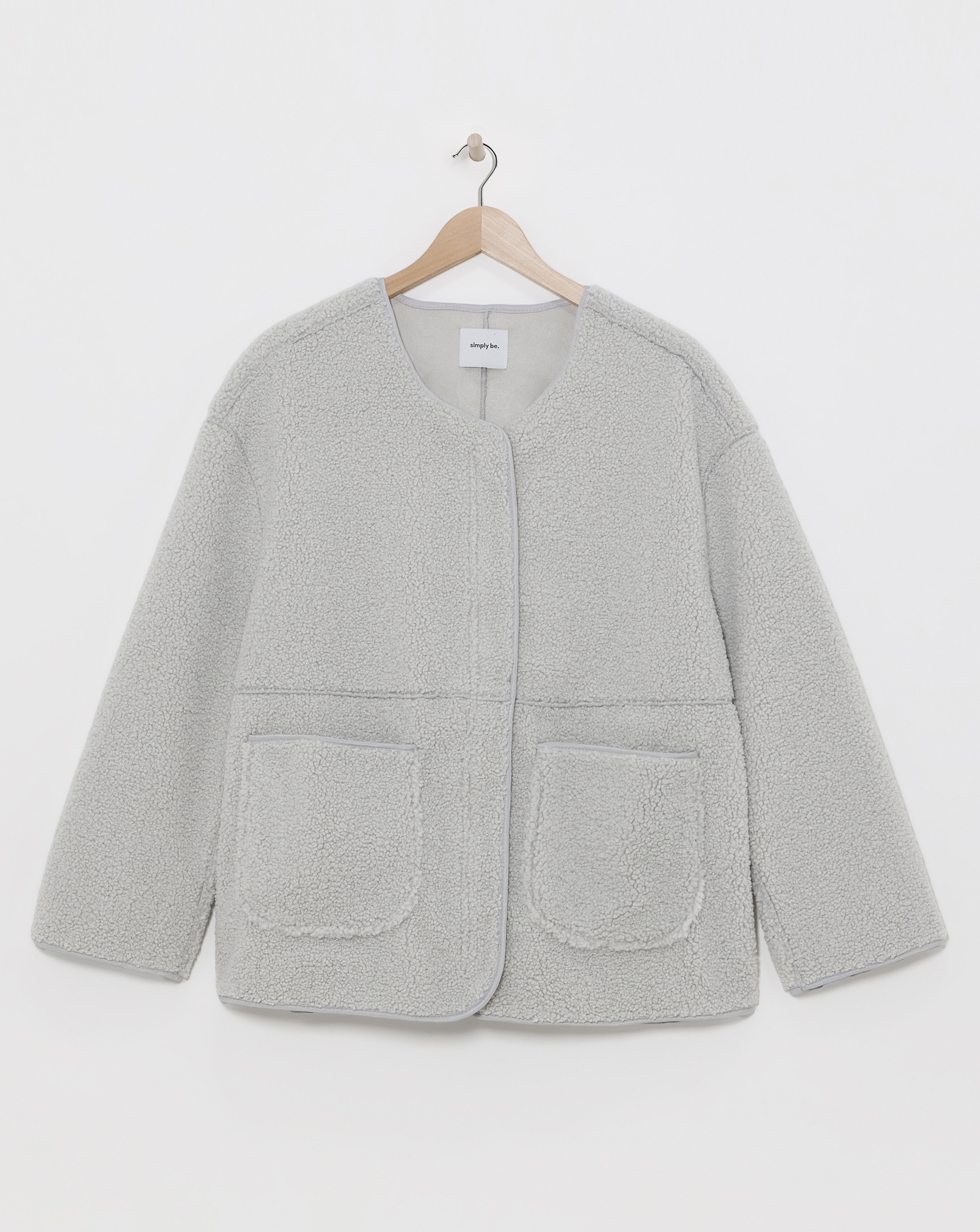 Grey Round Neck Borg Jacket