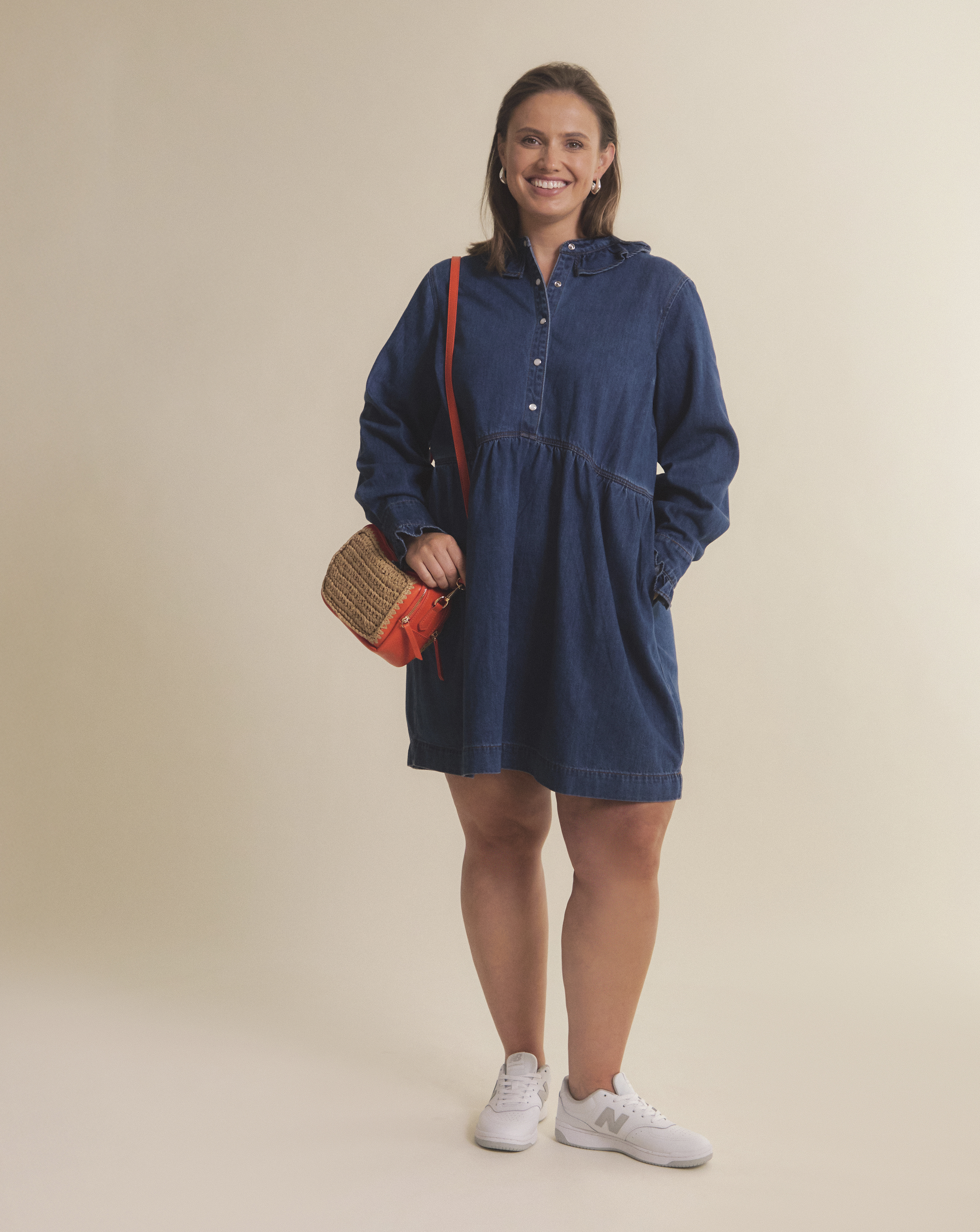 Mid Wash Frill Collar Denim Mini Dress