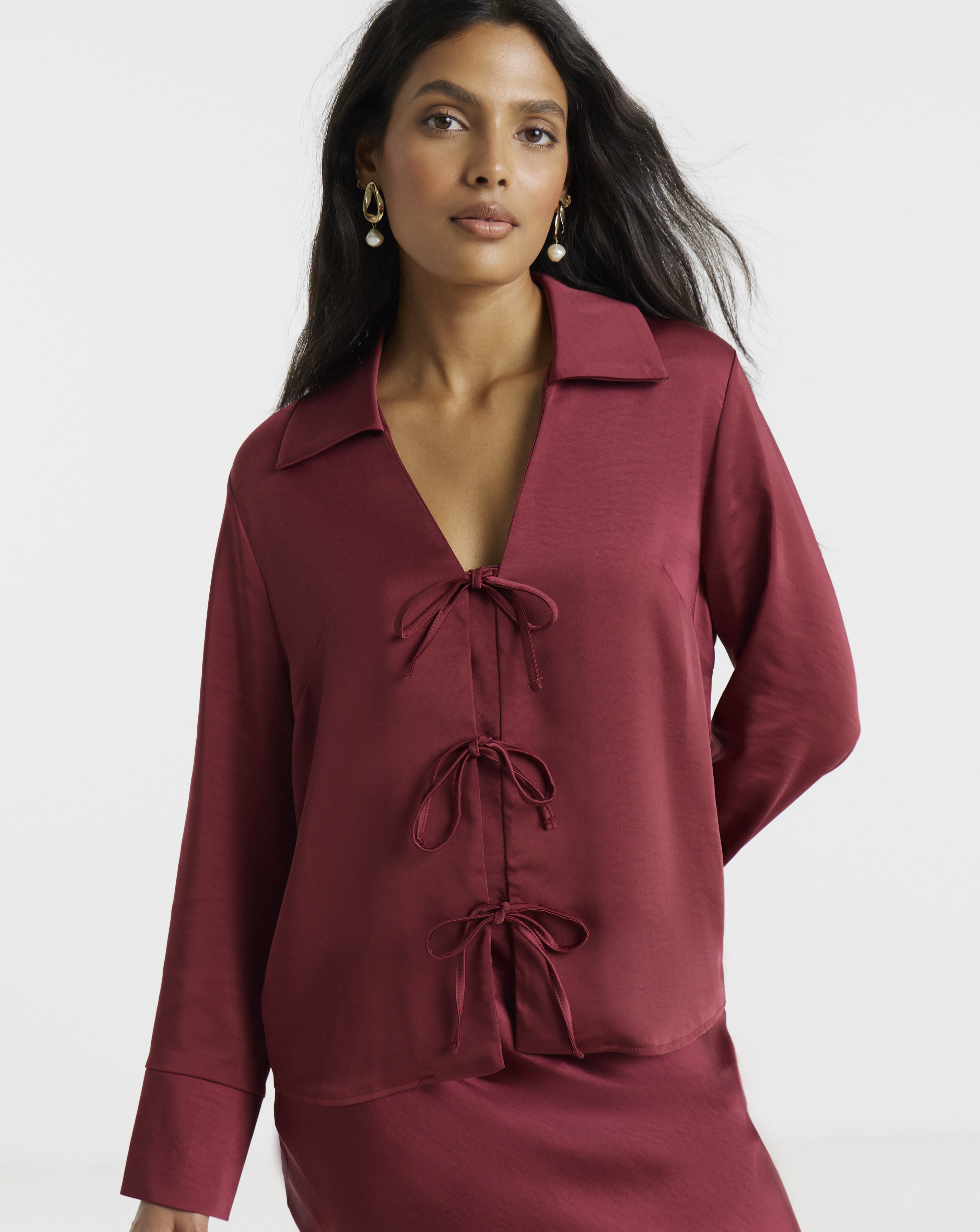 Flounce London Satin Tie Detail Blouse