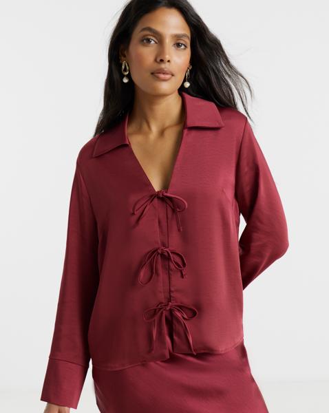 Flounce London Satin Tie Detail Blouse - Image