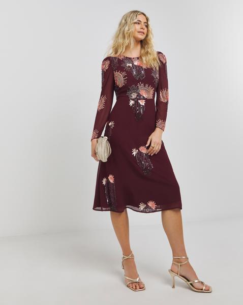 Joanna Hope Cassis Deco Beaded Dress