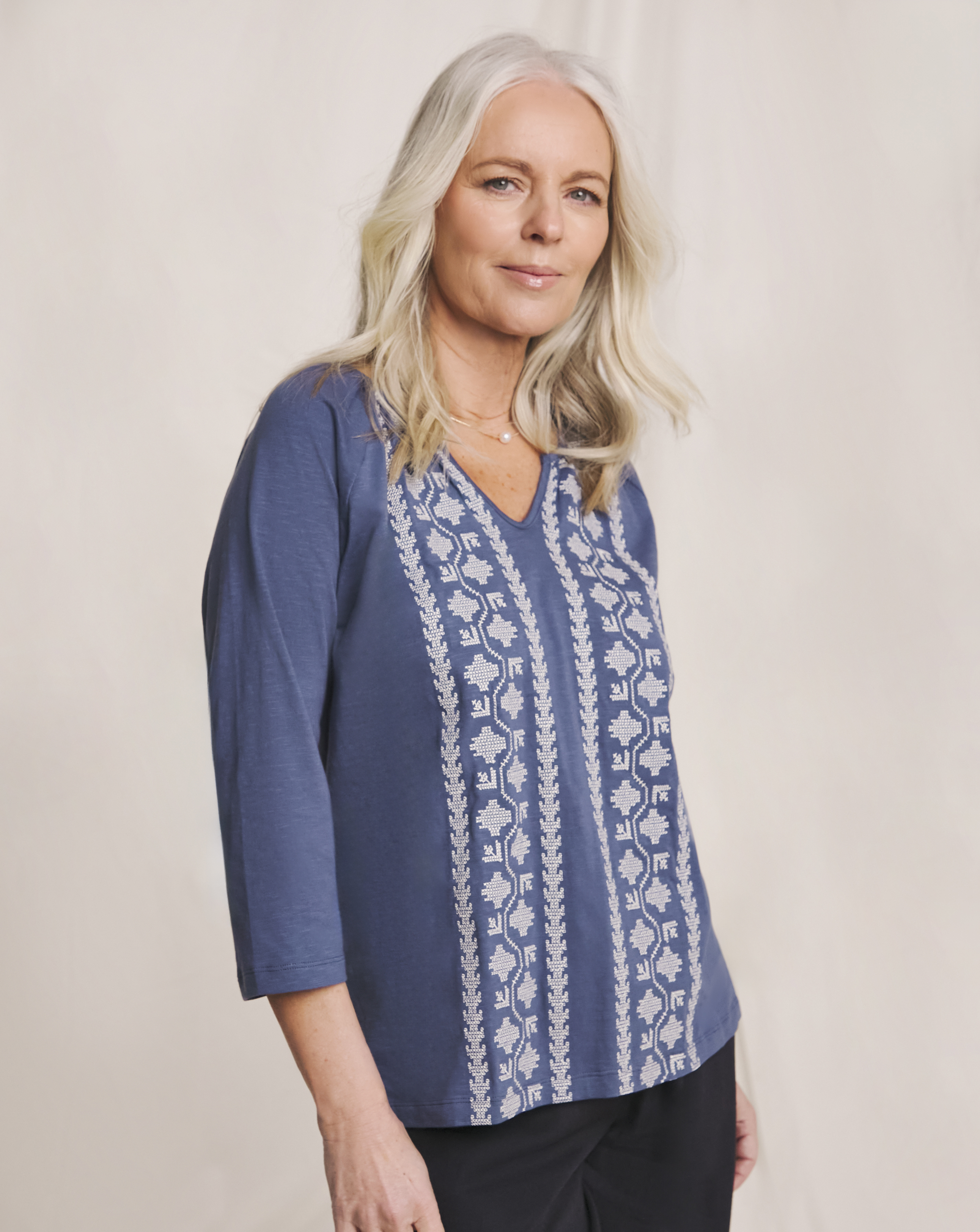 Julipa Embroidered Notch Neck Top