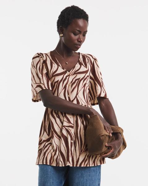 Button Front Angel Sleeve Top Longline