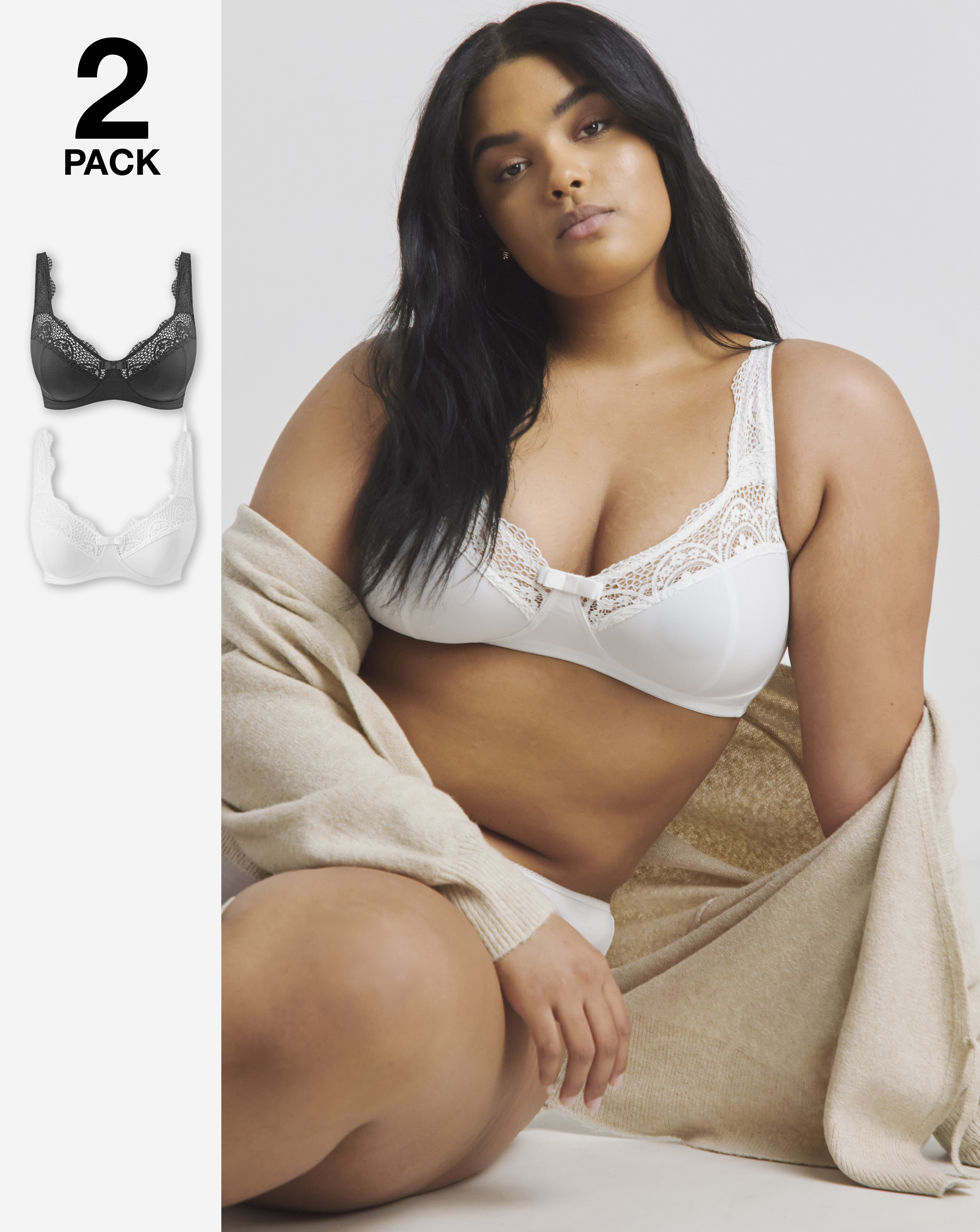 2 Pack Lottie Lace Bras White/Black