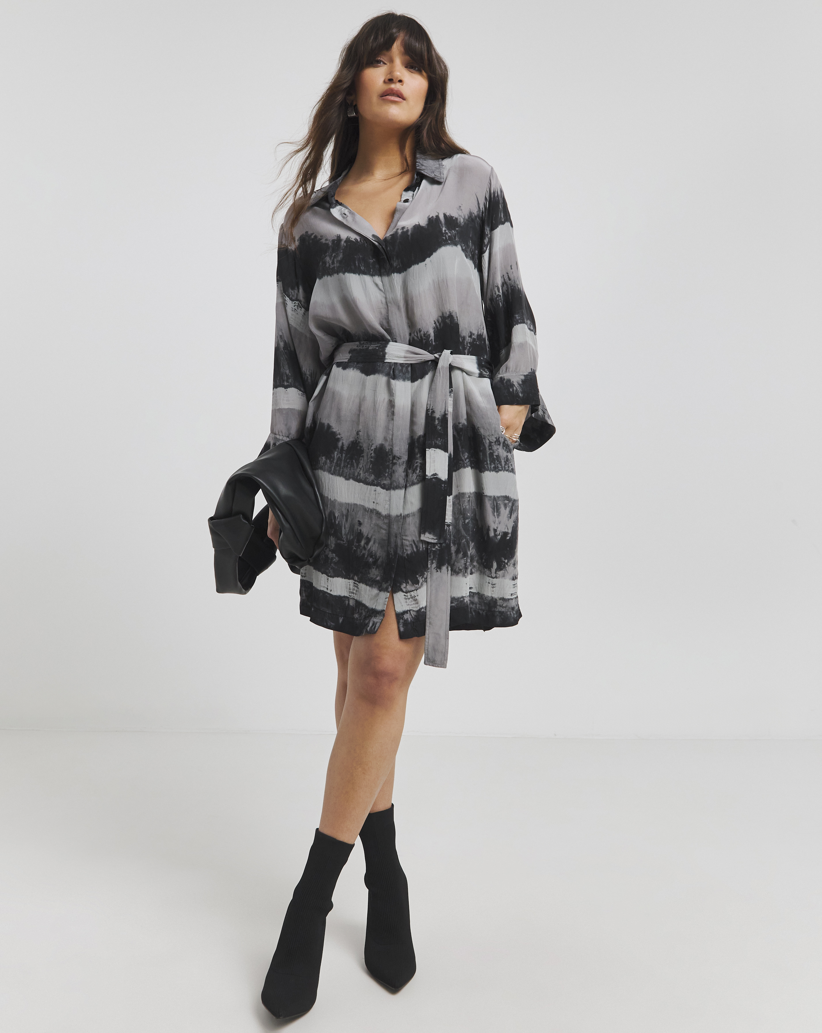 Religion Silk Tie Waist Tunic Dress