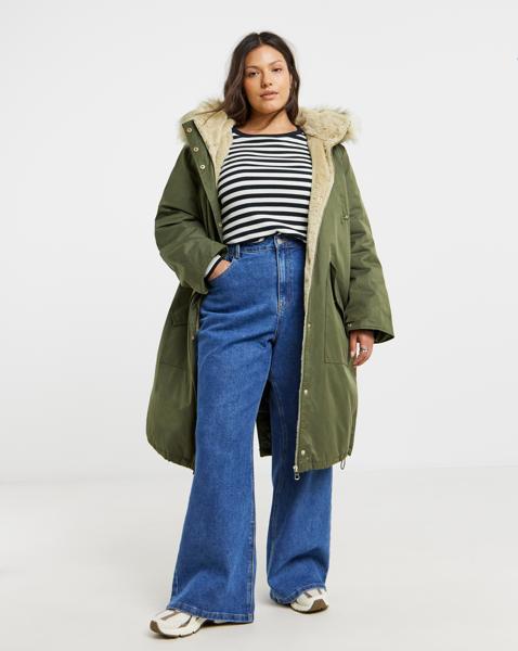 Khaki Hooded Fur Trimmed Parka