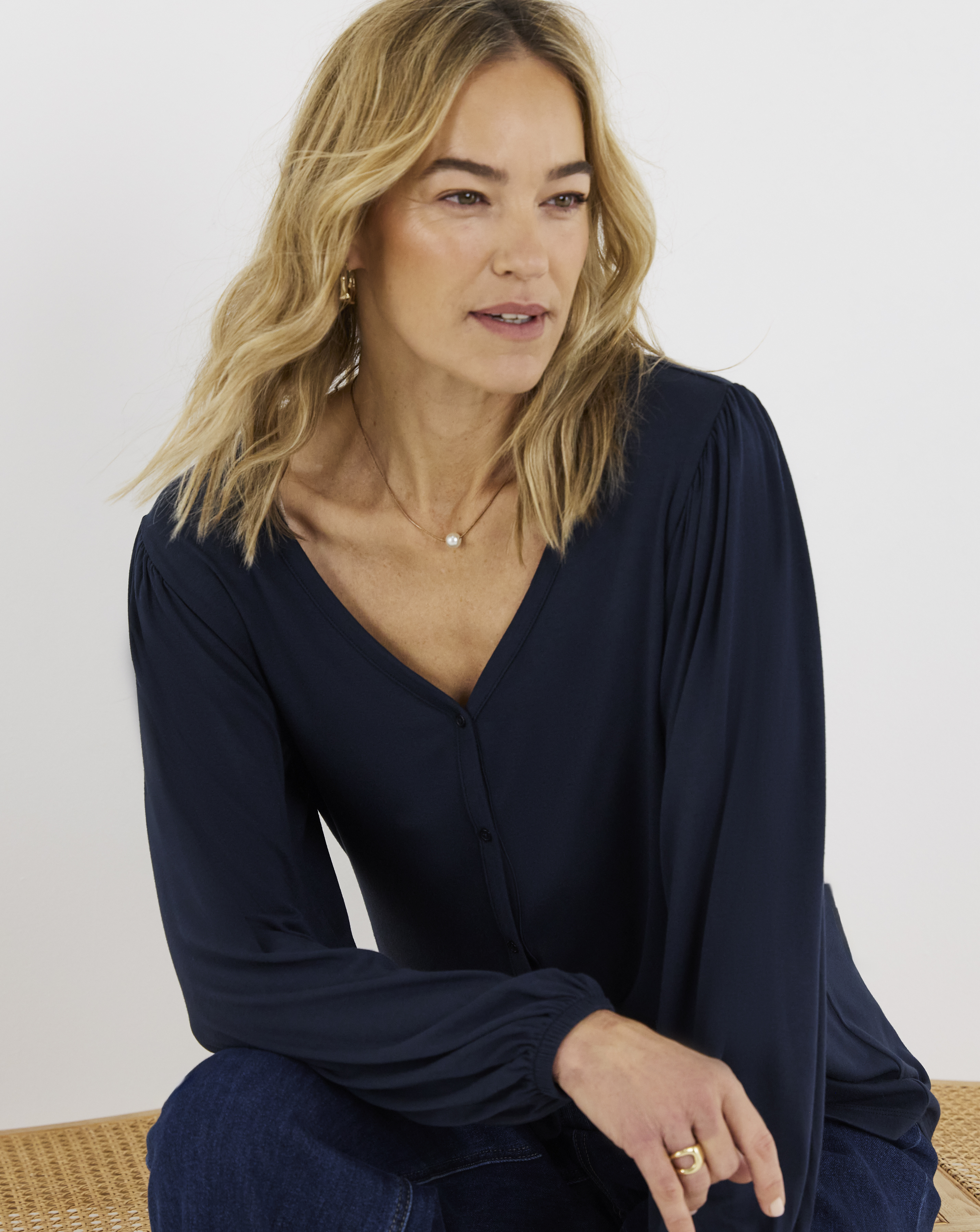 Button Front Long Sleeve Top