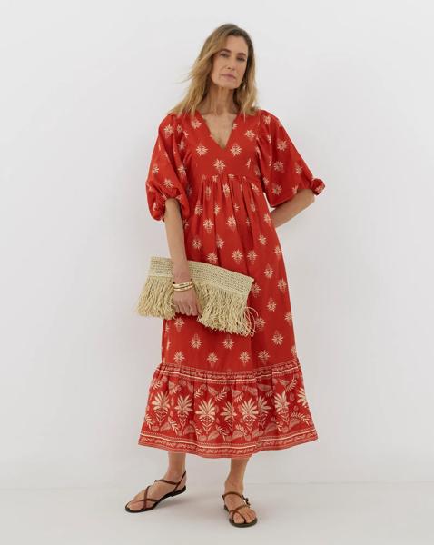 Border Print Batwing Smock Dress