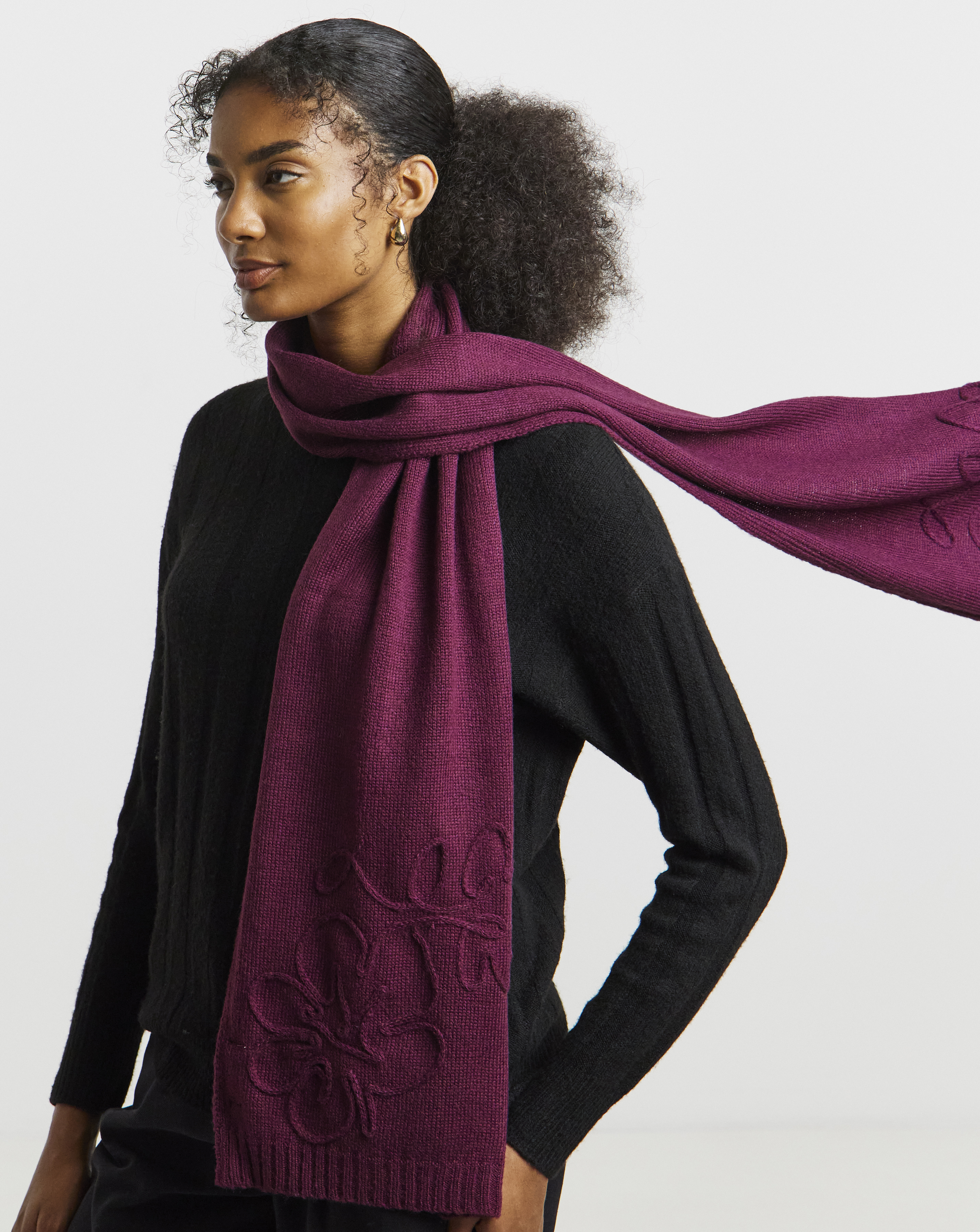 Floral Embroidered Knitted Scarf