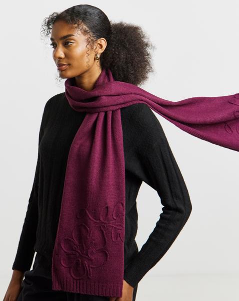 Floral Embroidered Knitted Scarf