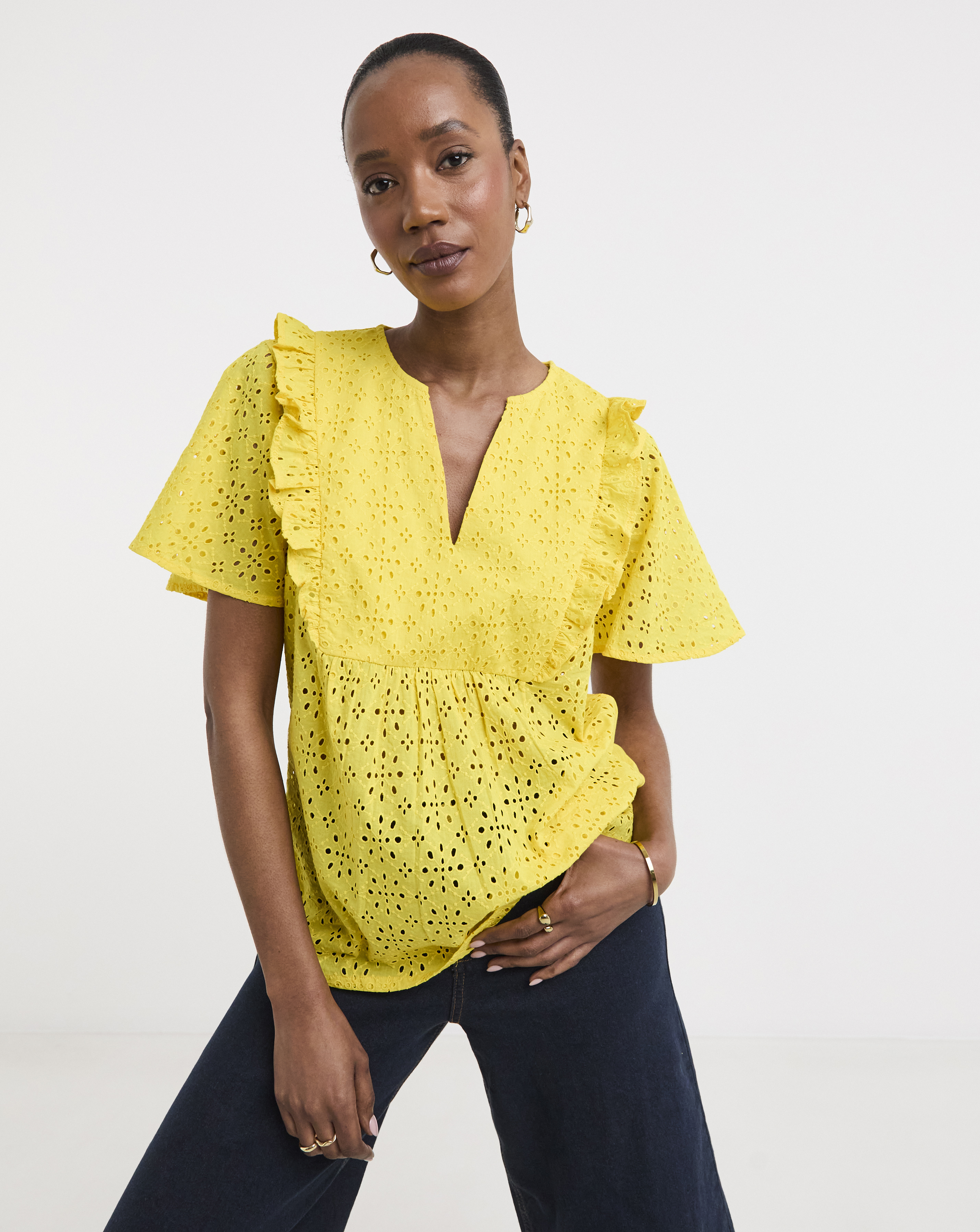 Broderie Frill Jersey Back Top