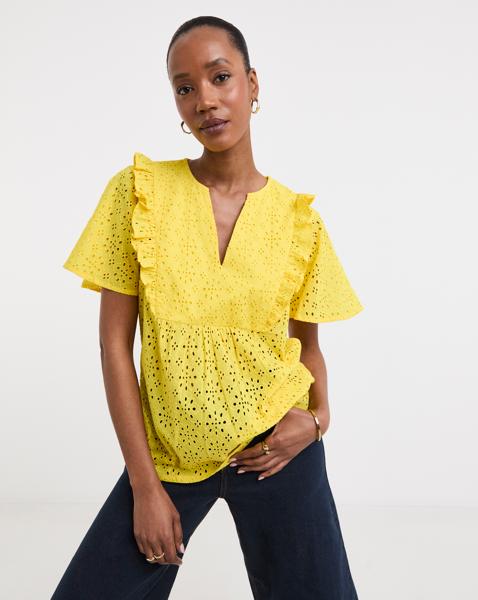 Broderie Frill Jersey Back Top