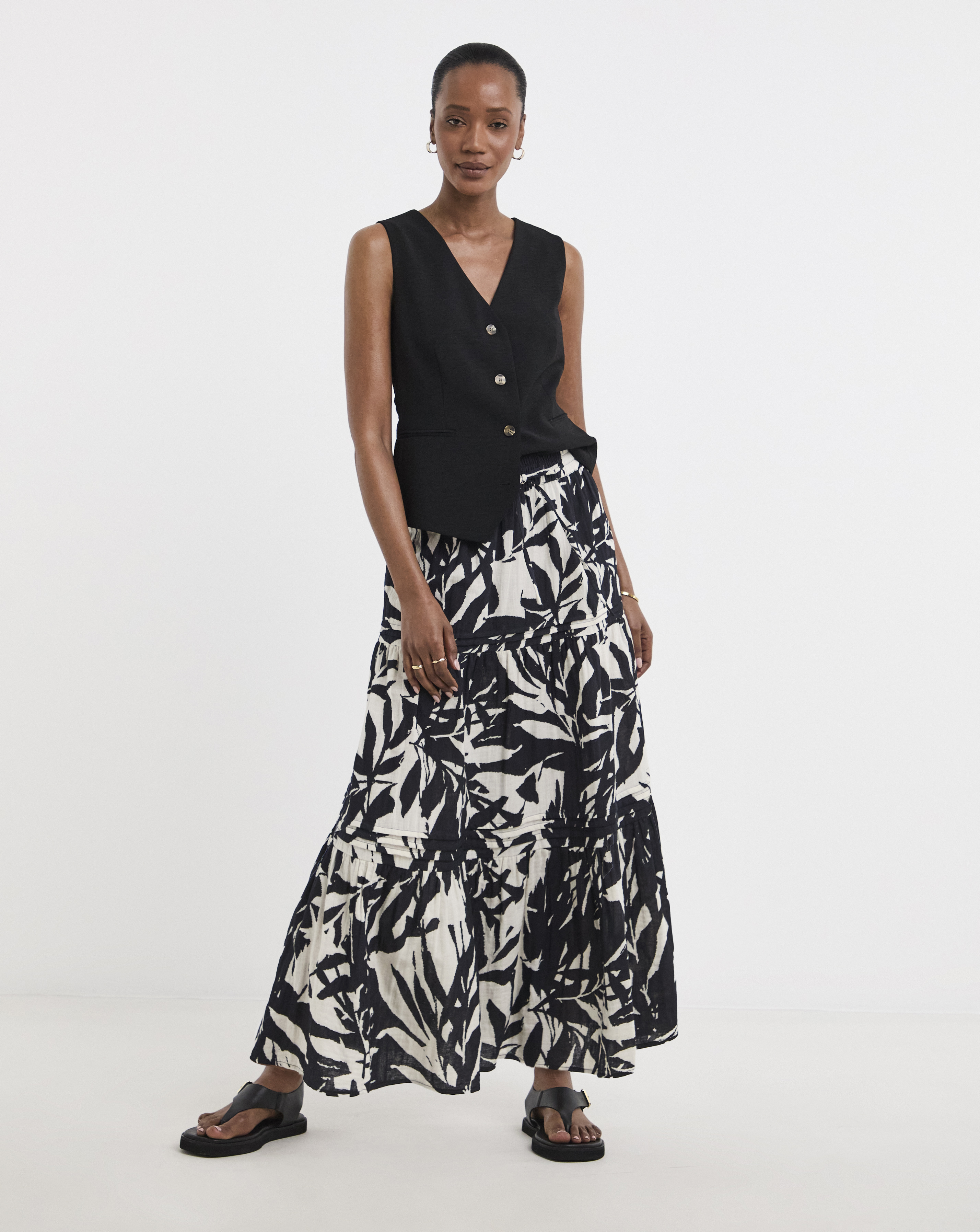 Pure Cotton Tiered Midi Skirt