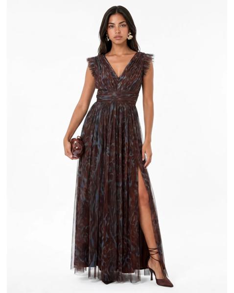 Anaya Animal Print Tulle Maxi Dress
