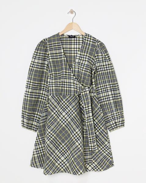 Simply Be - Women's Textured Check Wrap Dress - Size 10 - Check - 56% Polyester 43% Cotton 1% Elastane