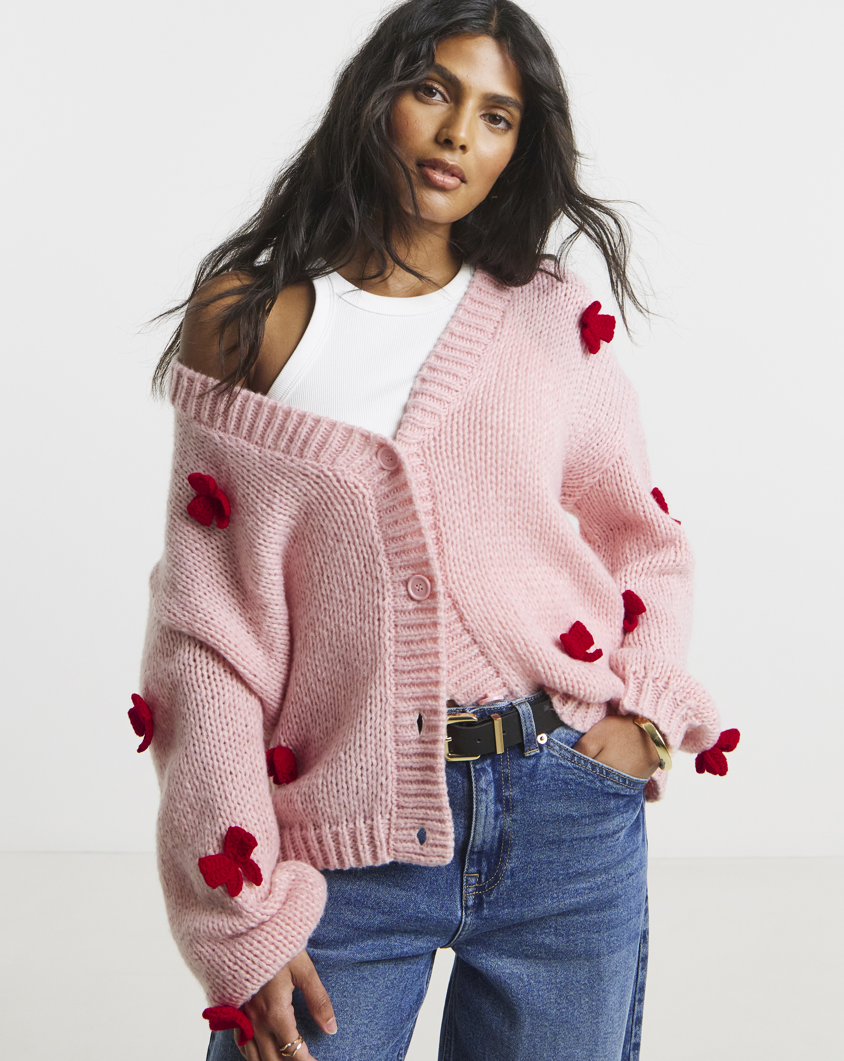 Chunky Knit 3D Bow Cardigan