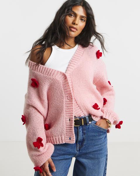 Chunky Knit 3D Bow Cardigan