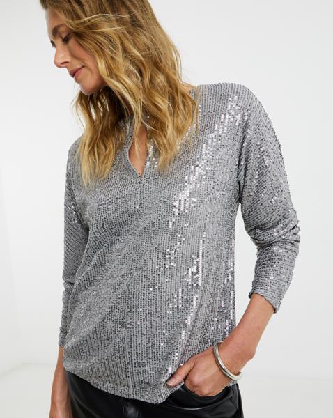 Sequin Blouson Sleeve Top