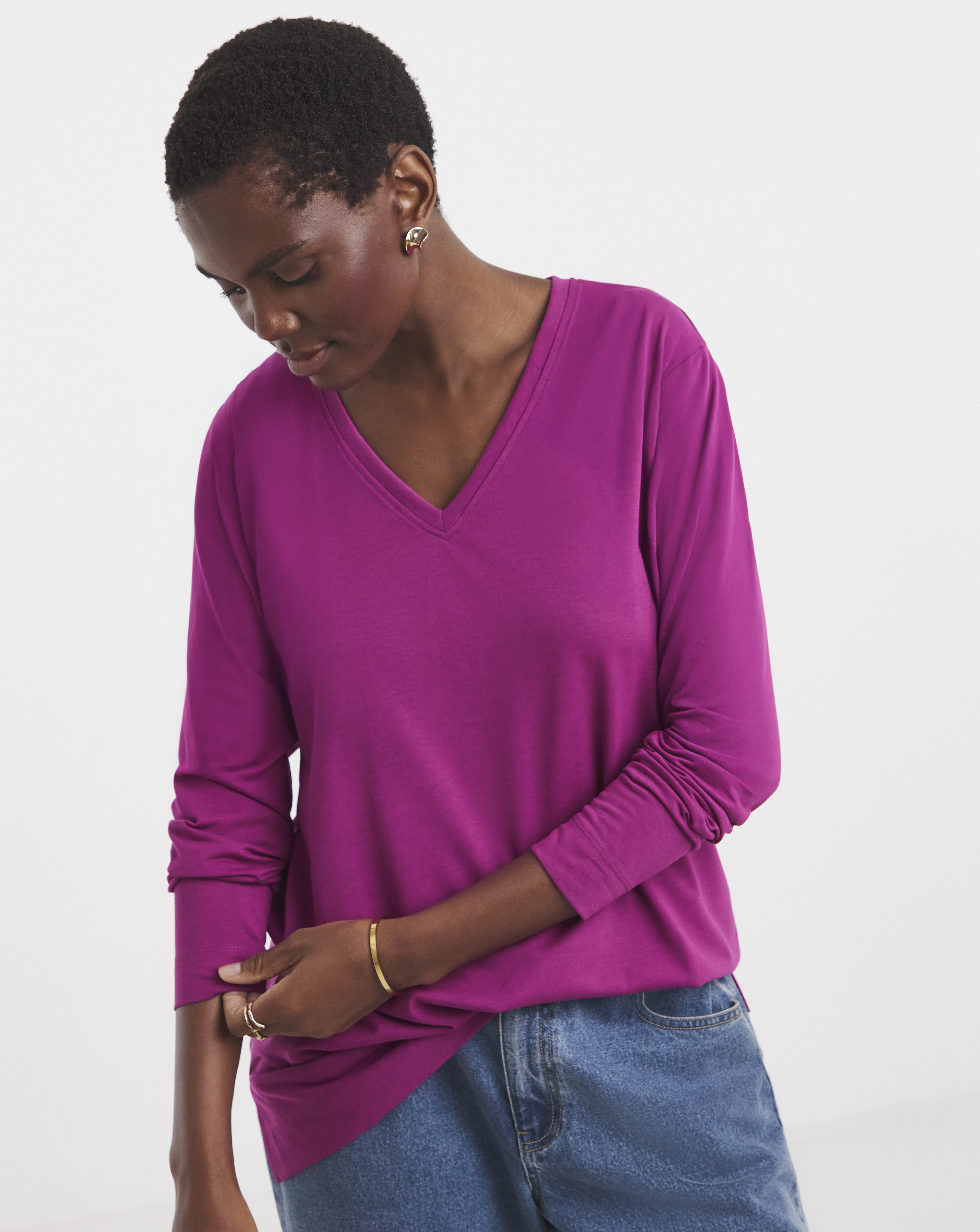 V Neck Split Hem Slouch T-Shirt