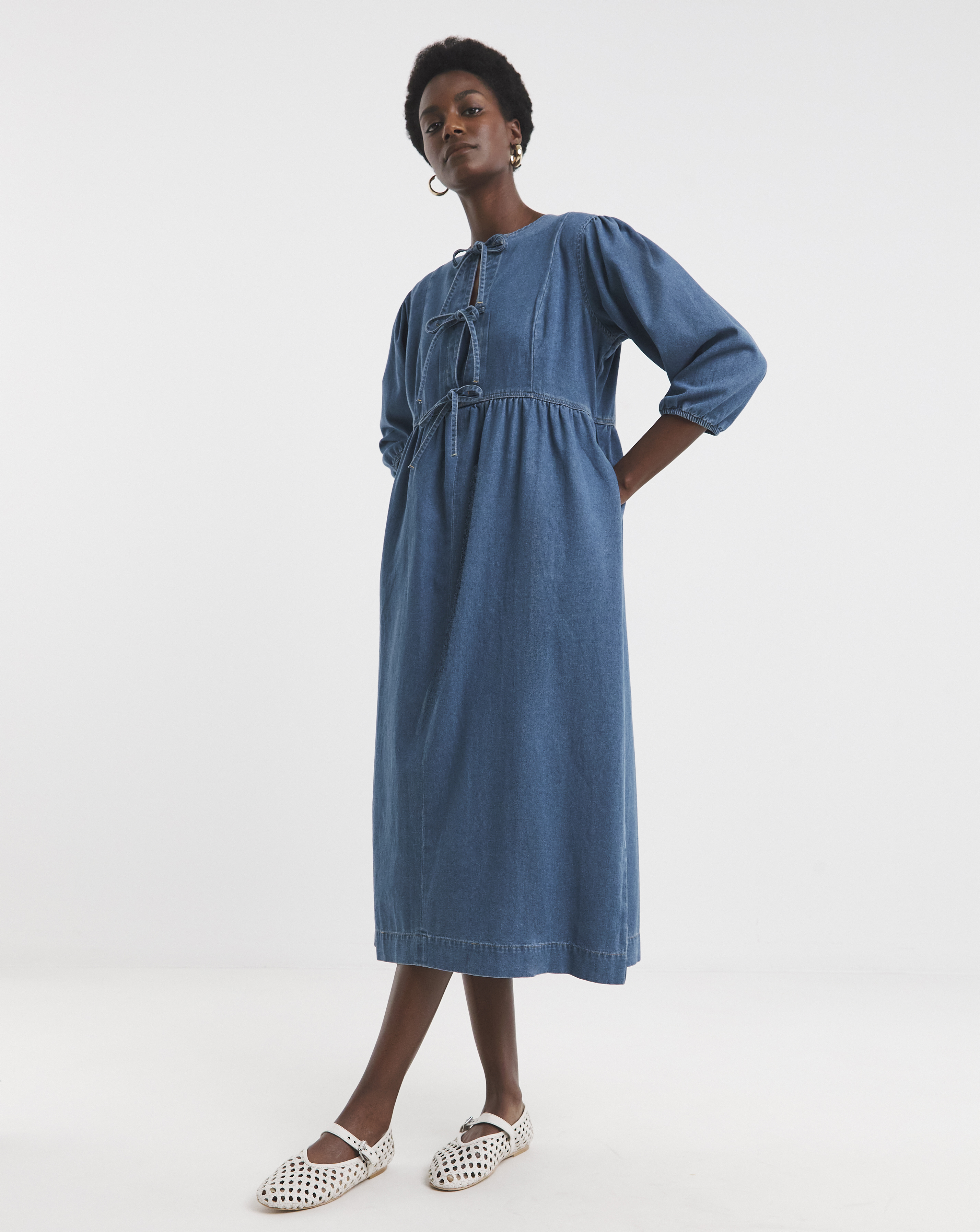 Blue Peplum Puff Sleeve Dress