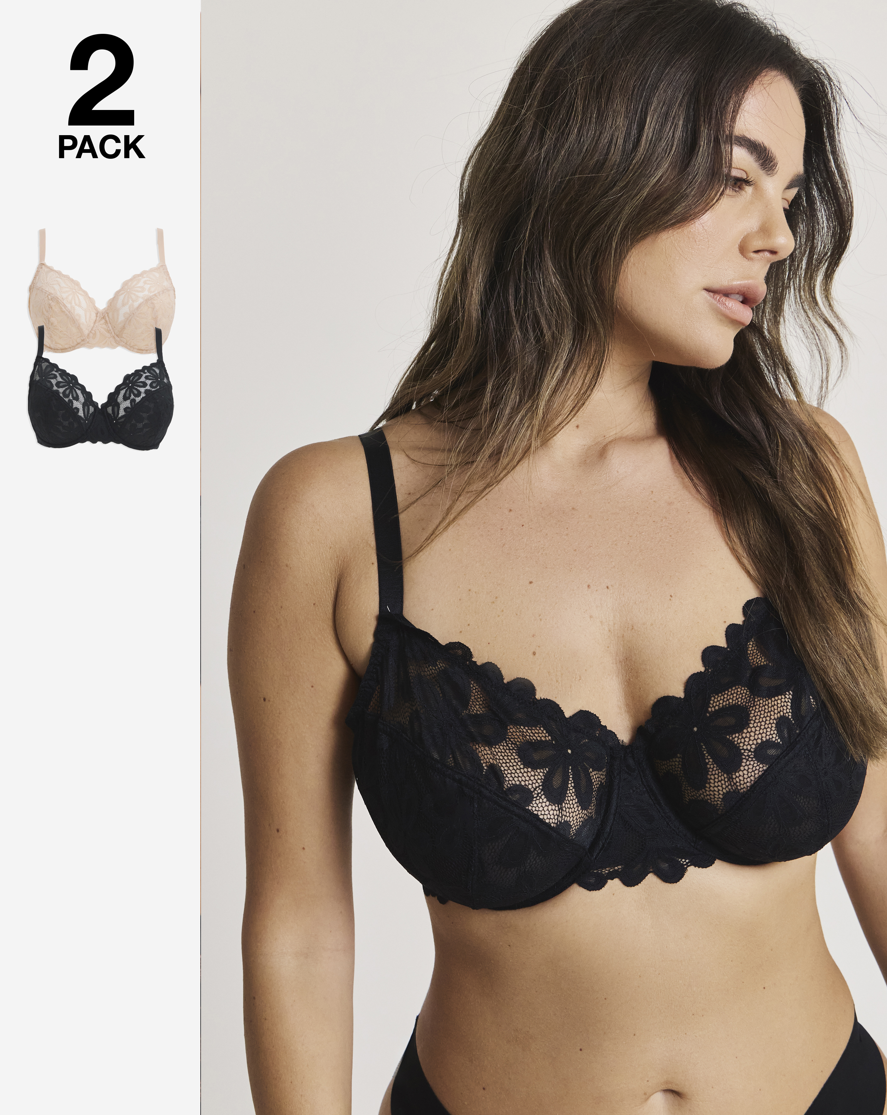 2 Pack Daisy Lace Full Cup Bras