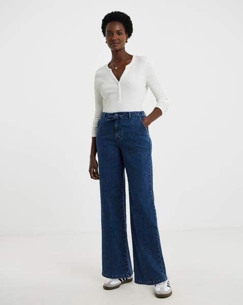 Blue Fleece Lined Cosy Wide Leg Jean
